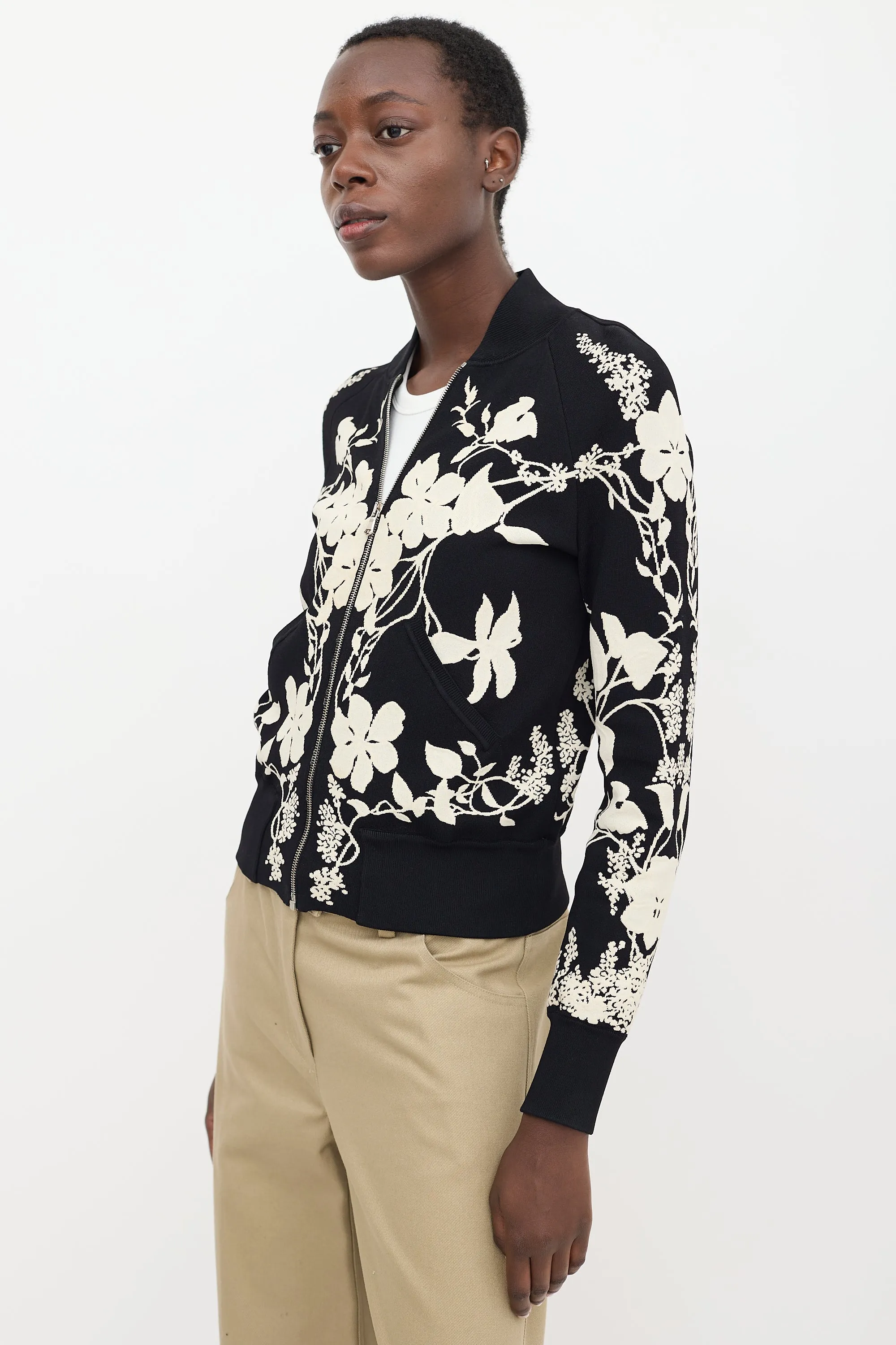 Black & White Floral Bomber Jacket