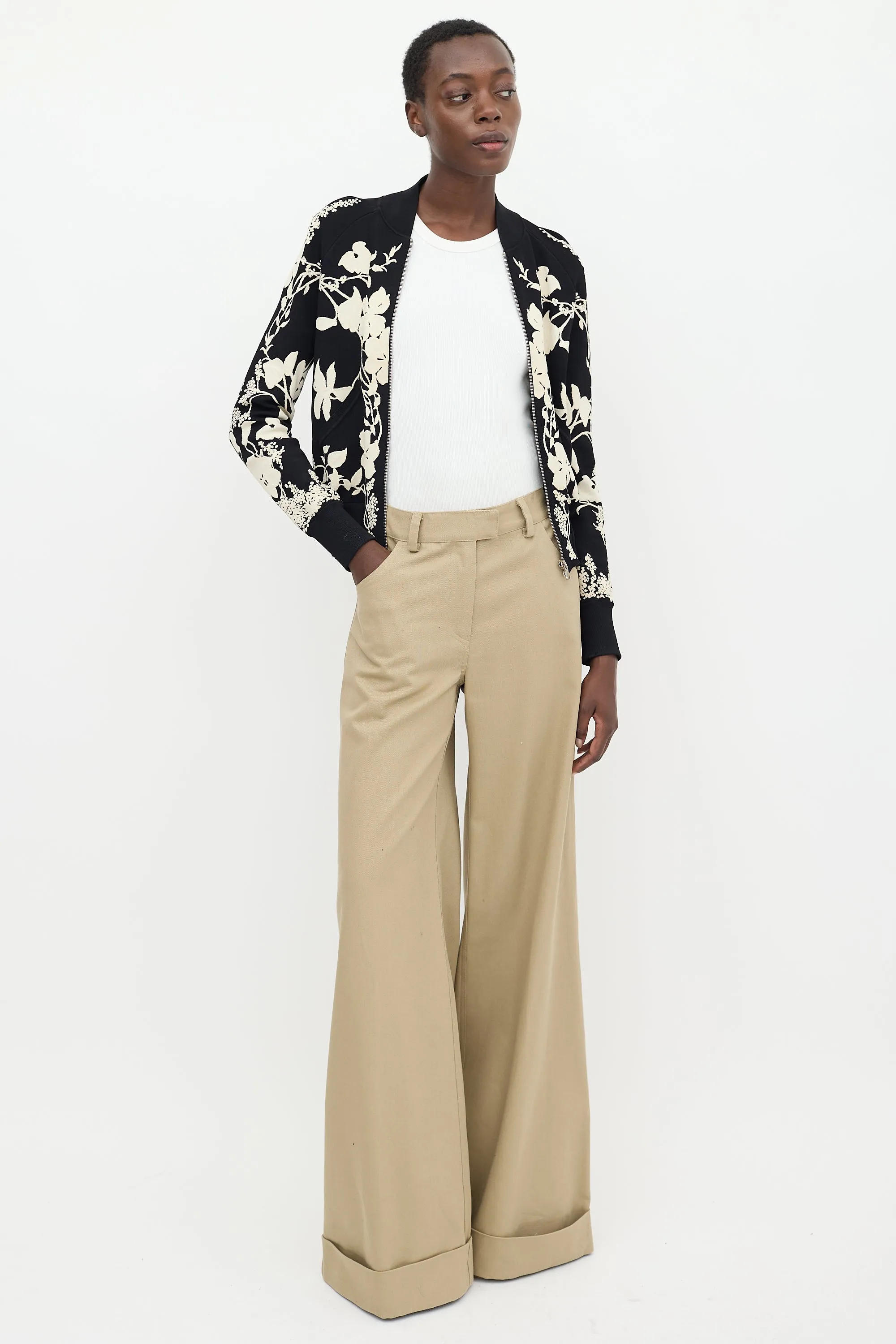 Black & White Floral Bomber Jacket