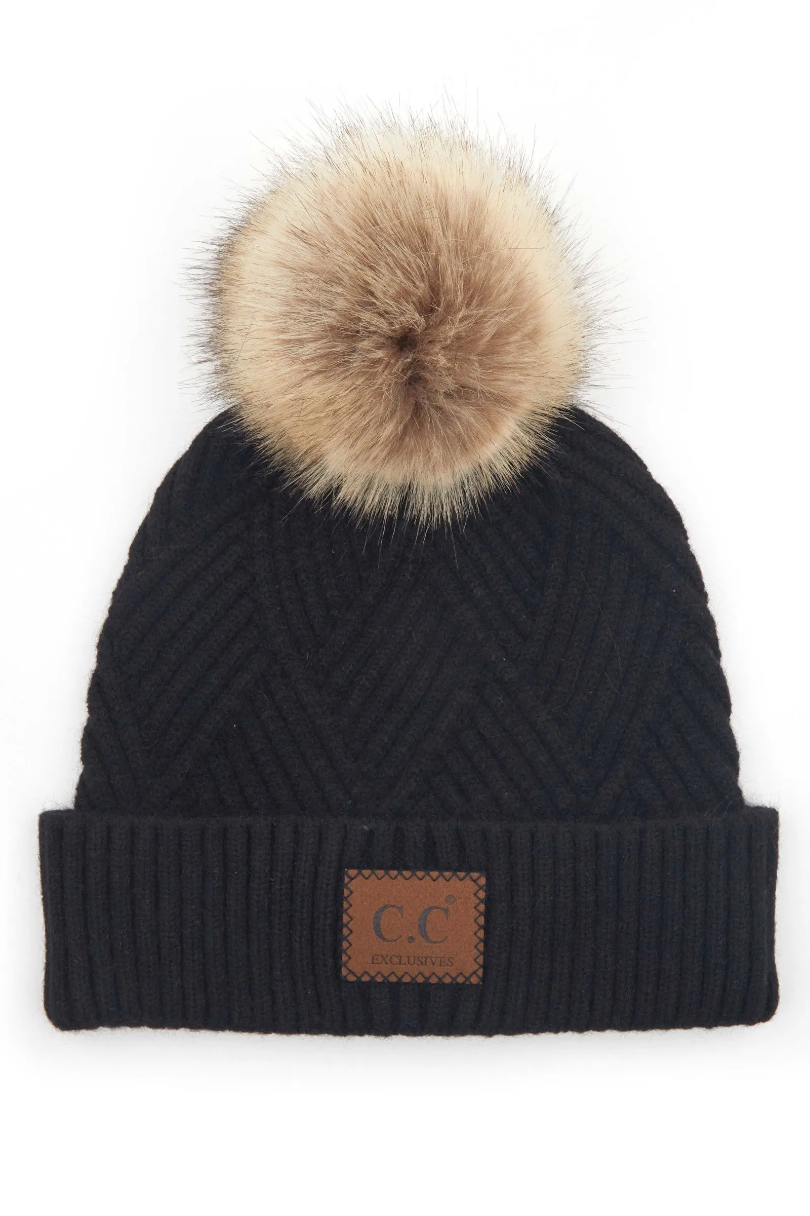 Black CC Criss Cross Suede Patch Beanie