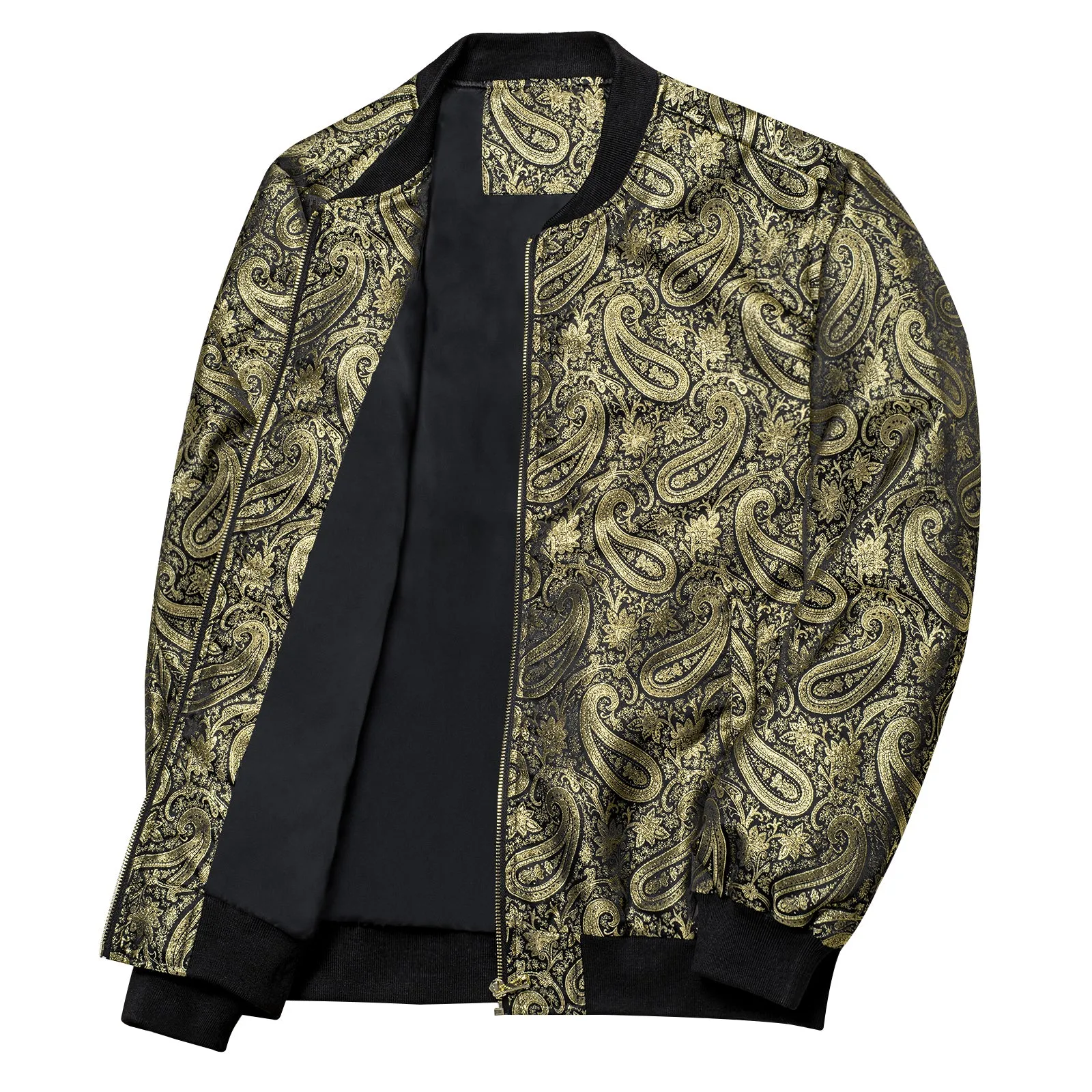 Black Golden Paisley Men's Zipper Thin Woven Jacket