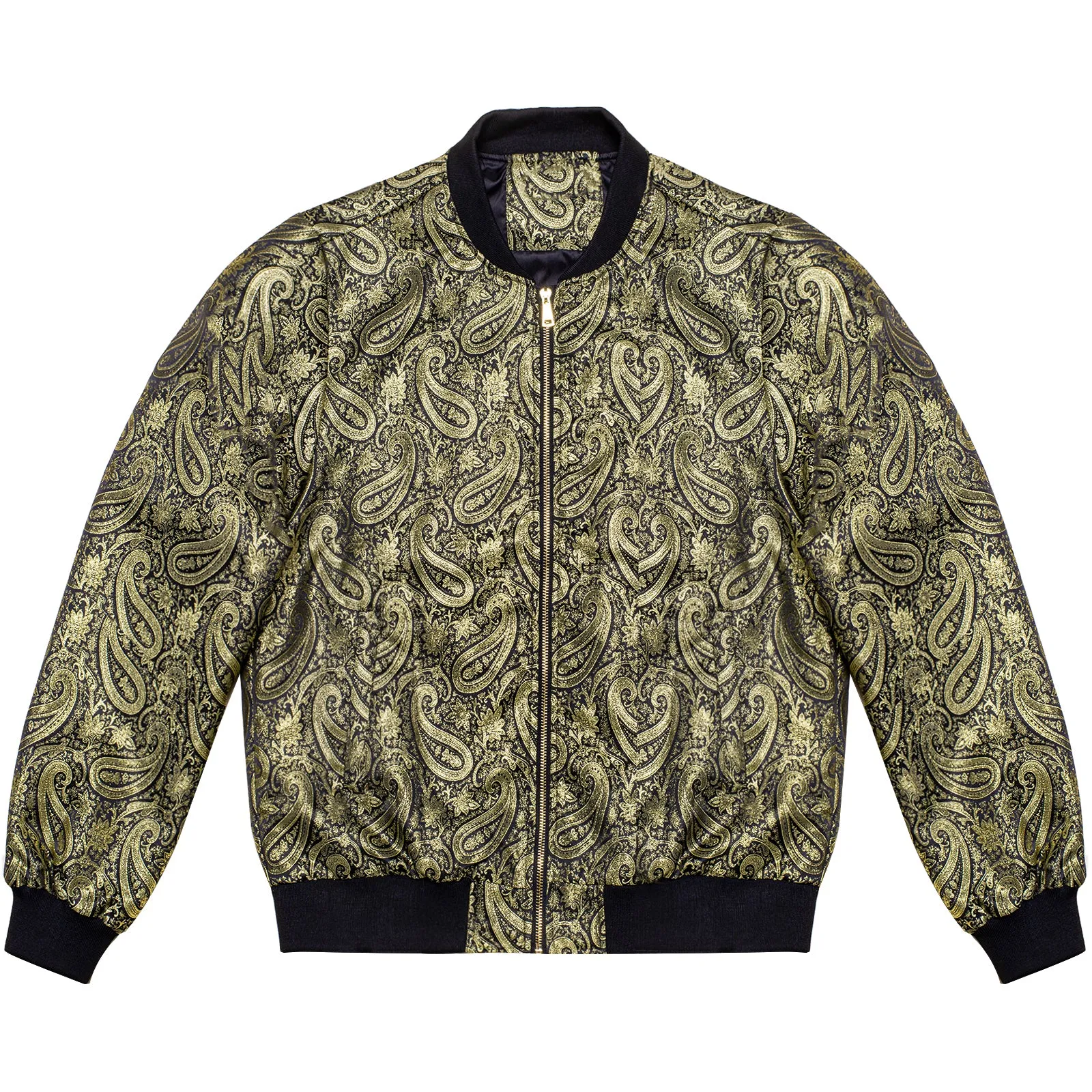 Black Golden Paisley Men's Zipper Thin Woven Jacket