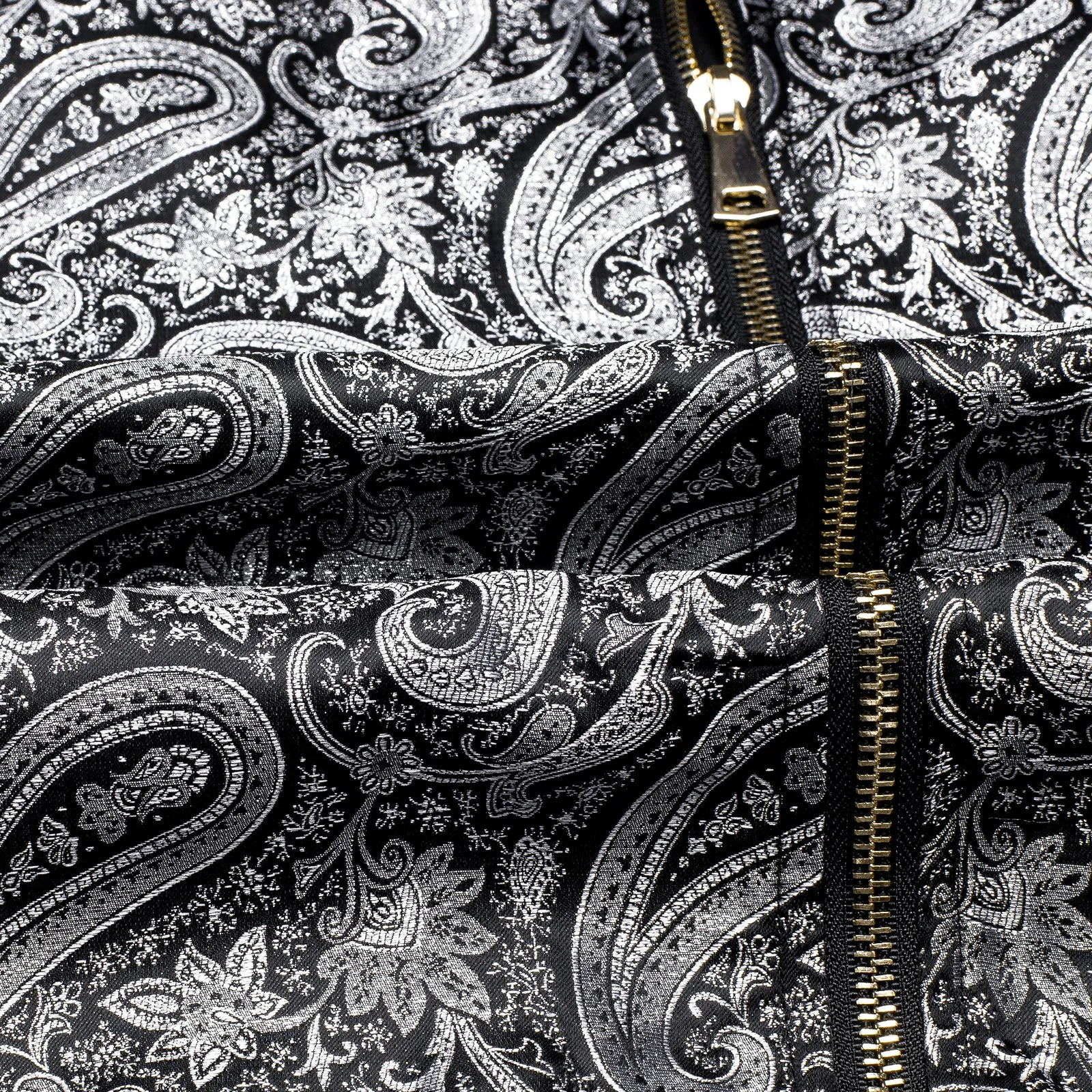 Black Grey Paisley Men's Zipper Thin Woven Jacket