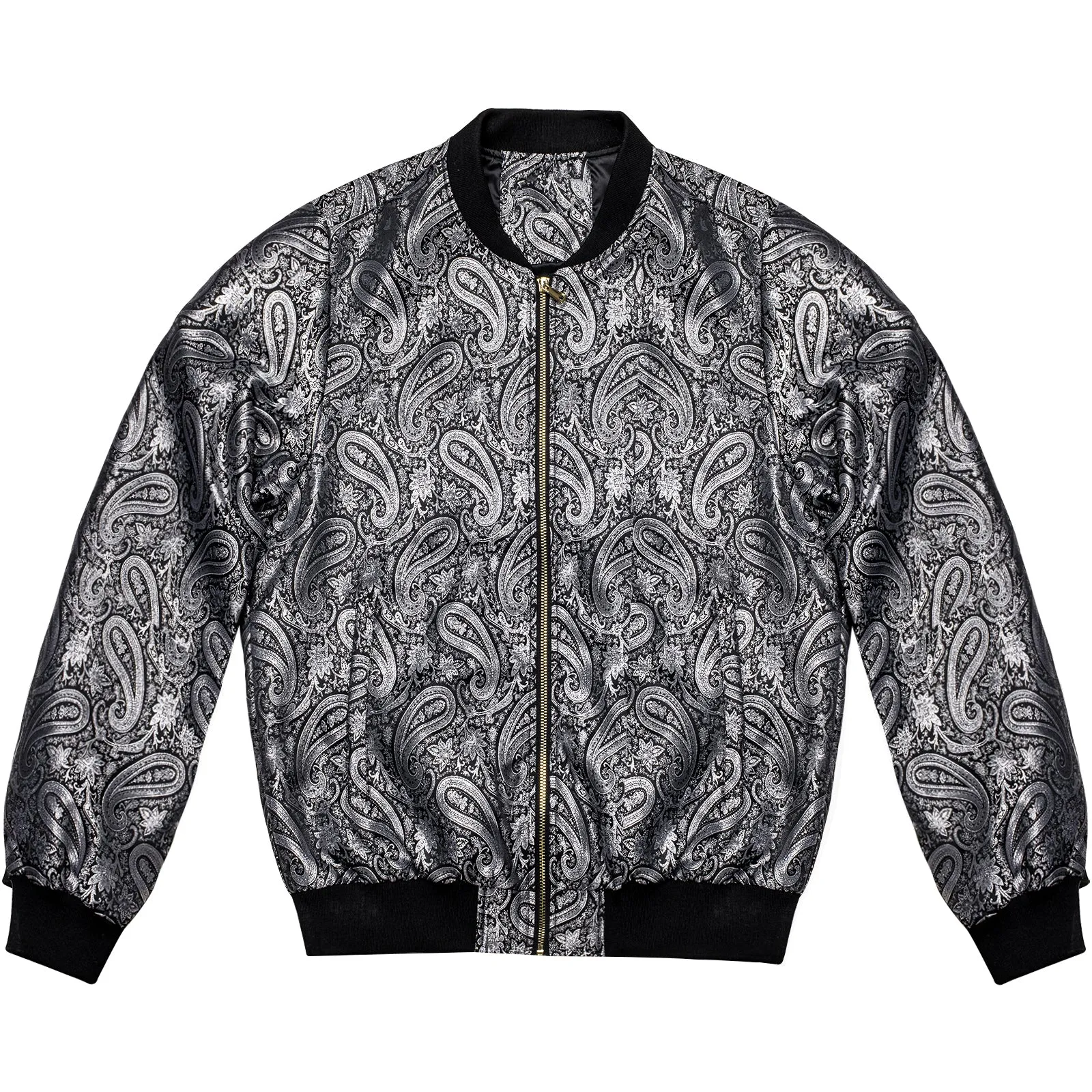 Black Grey Paisley Men's Zipper Thin Woven Jacket