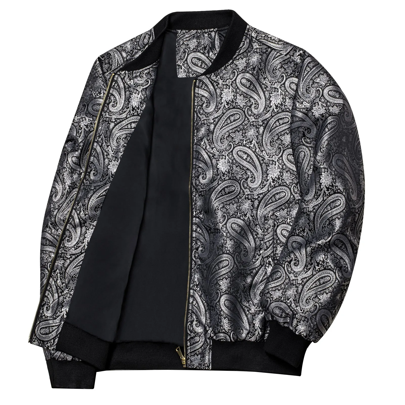 Black Grey Paisley Men's Zipper Thin Woven Jacket