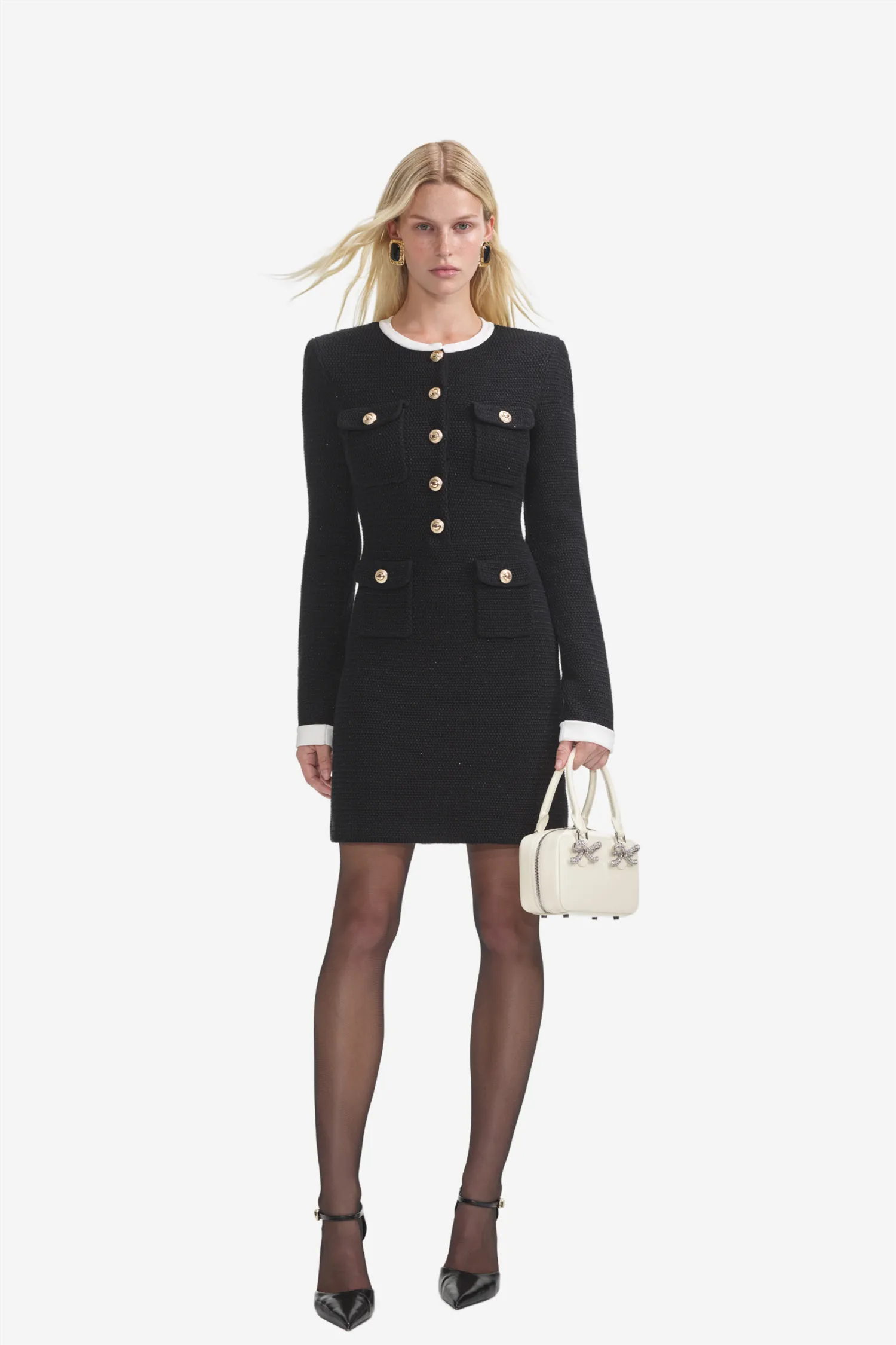 Black Knit Contrast Collar Mini Dress