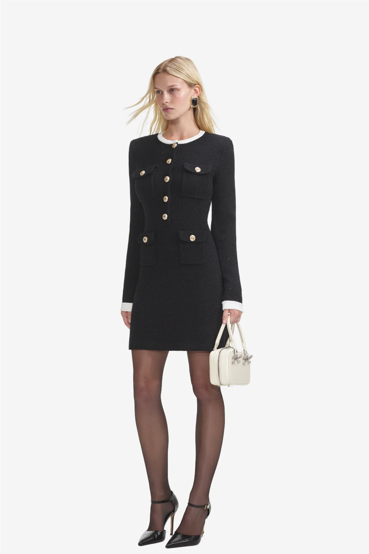 Black Knit Contrast Collar Mini Dress