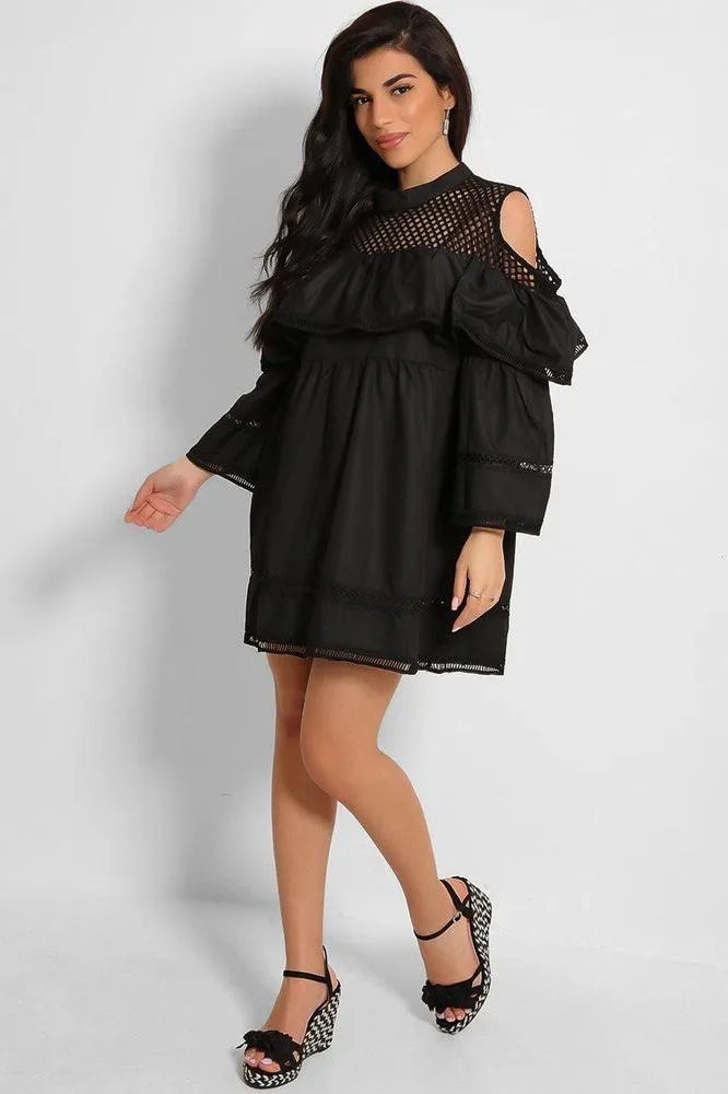 Black Net Panels Babydoll Dress