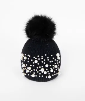 Black Pearl Studded Beanie Hat