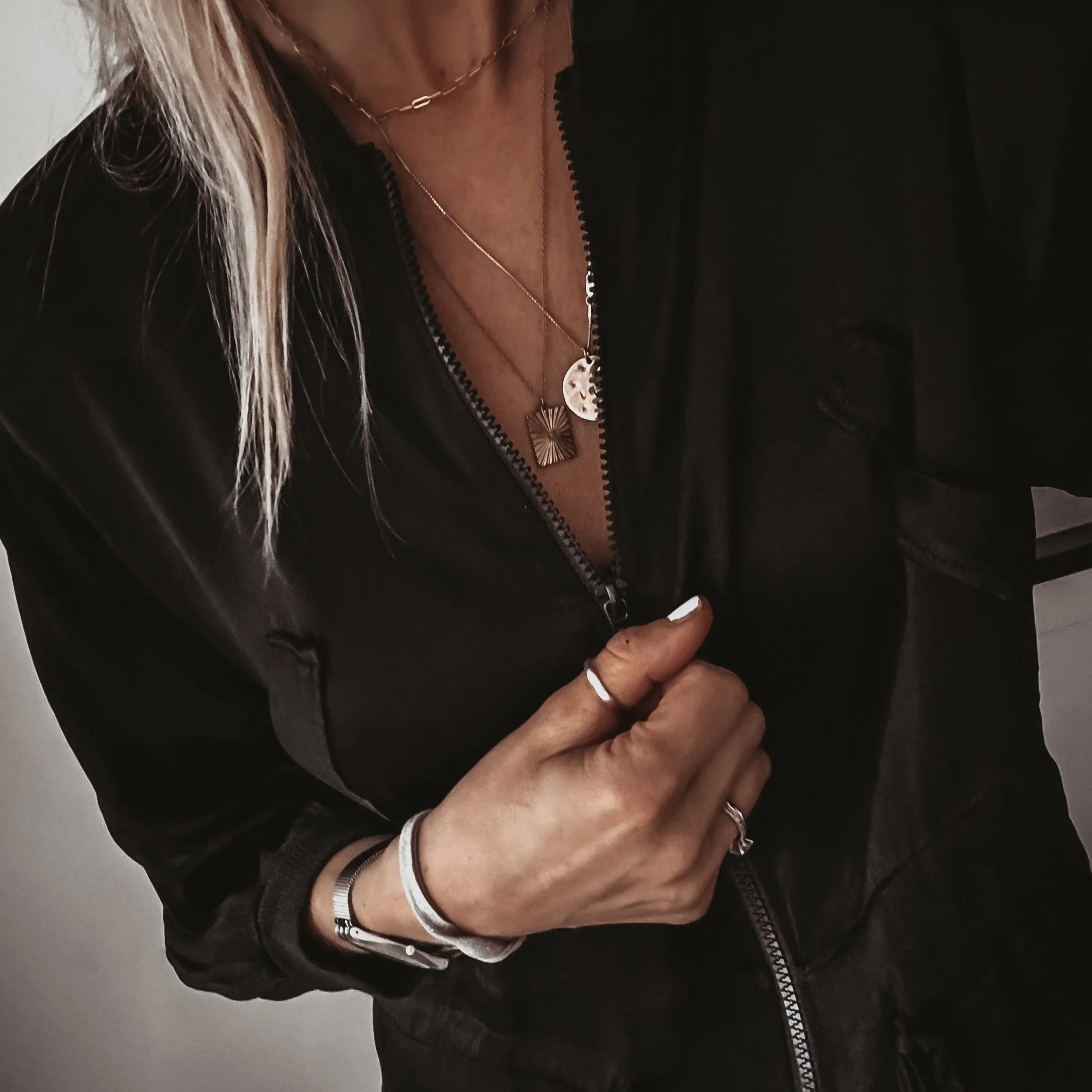 BLACK Satin bomber top