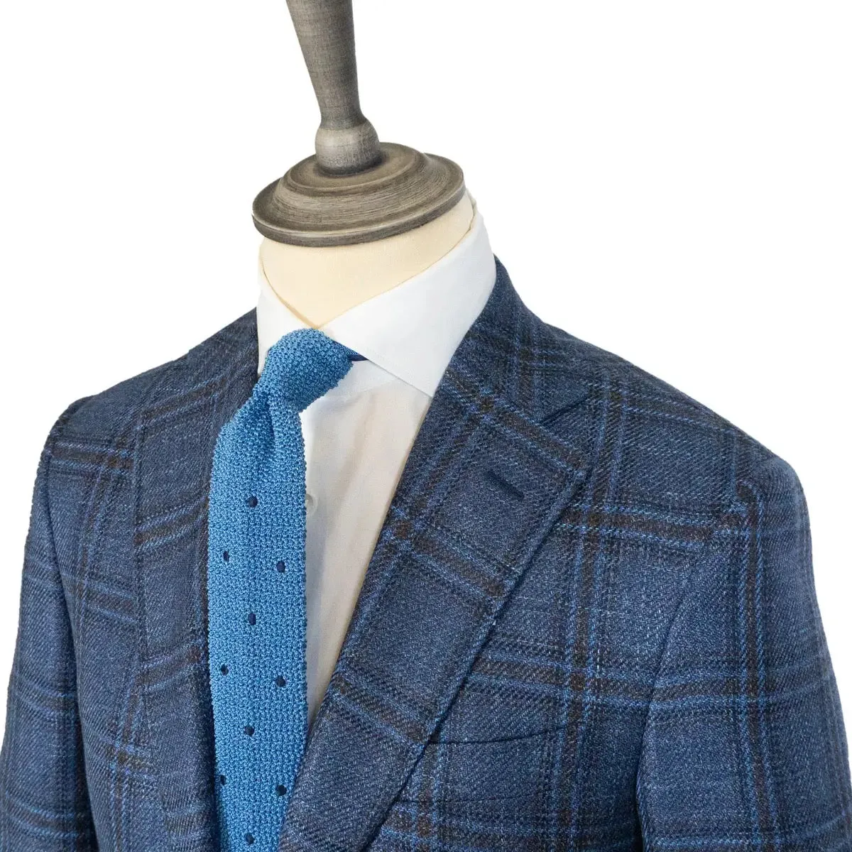 Blue & Brown Check Loro Piana Wool Silk Linen Jacket