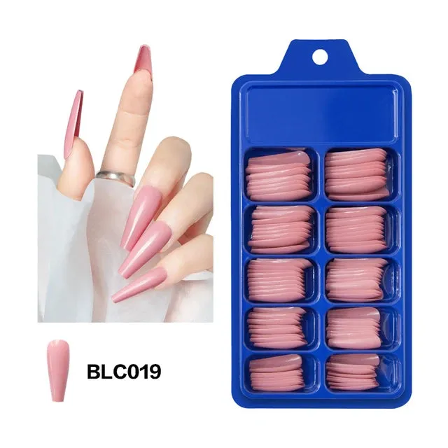 Blue Box 100Pcs Candy Solid Color Ballet Nail Trapezoidal False Nail