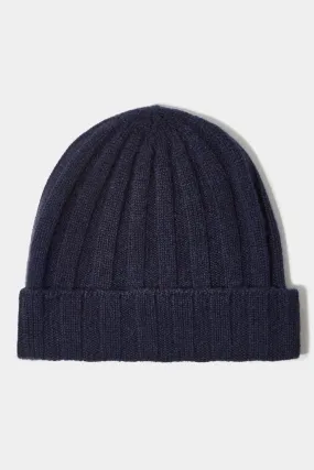 Blue Cashmere rib knit beanie - Made in Italy