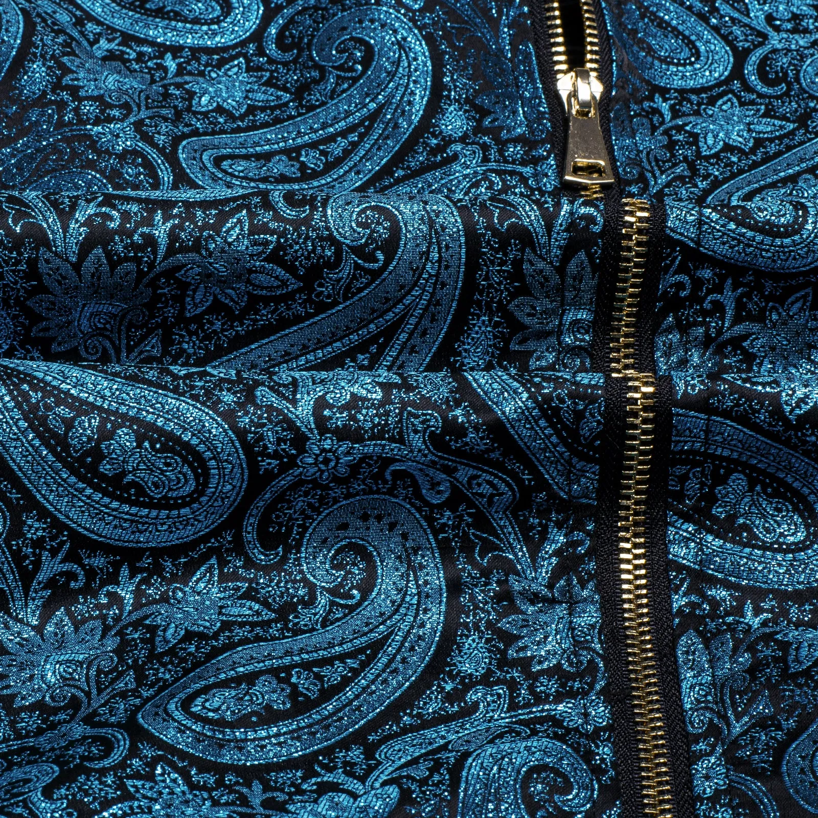 Blue Paisley Men's Zipper Thin Woven Jacket