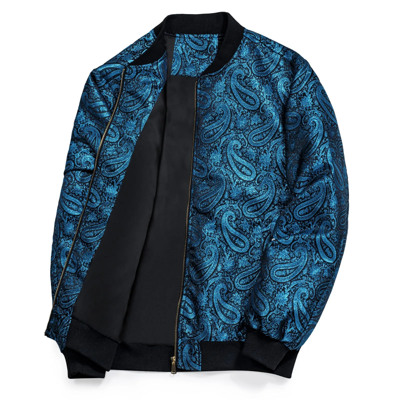 Blue Paisley Men's Zipper Thin Woven Jacket