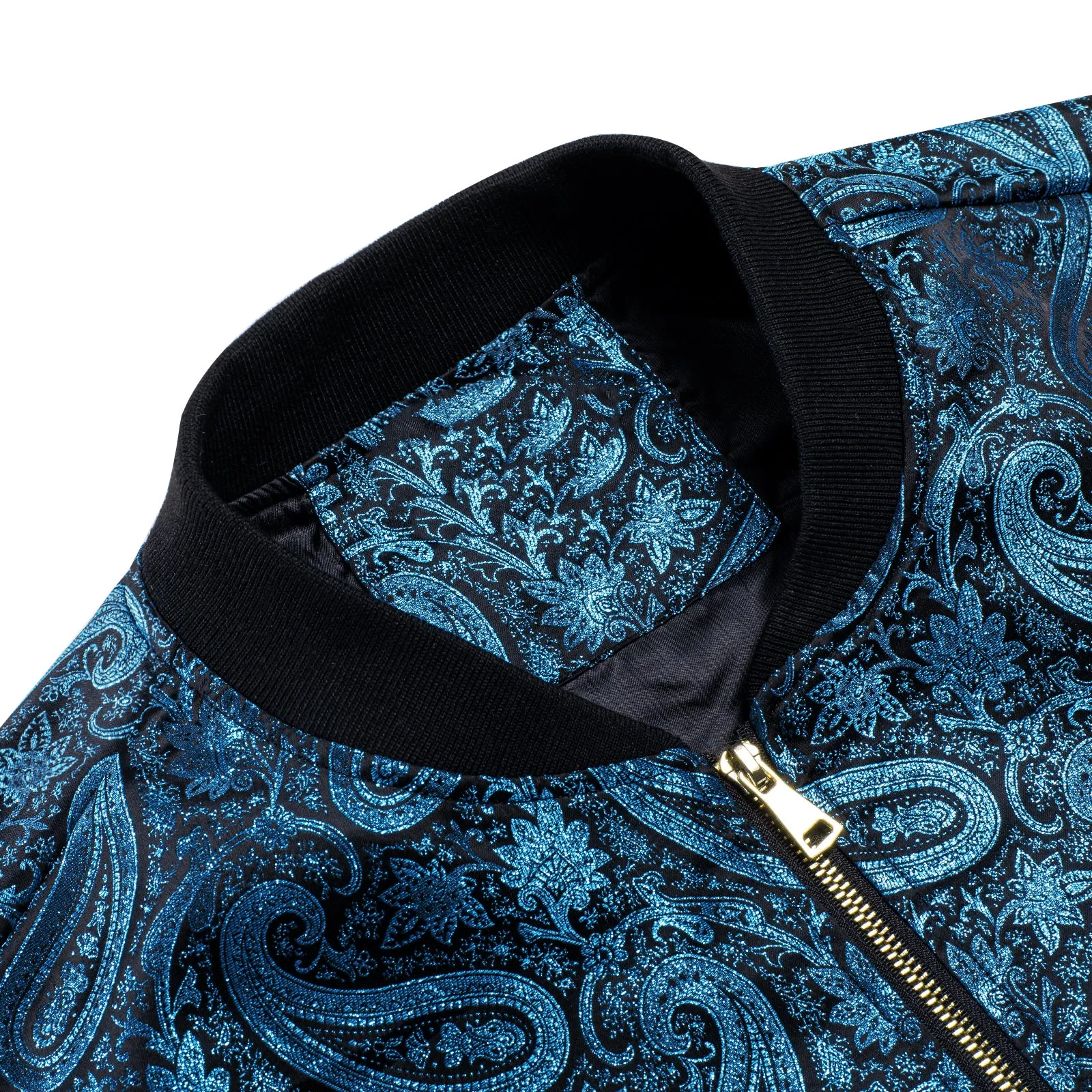 Blue Paisley Men's Zipper Thin Woven Jacket