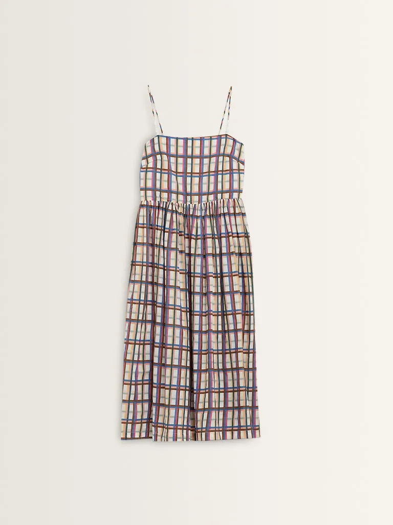 Bombay Paisley Multicolour Checkered A-Line Cotton Dress