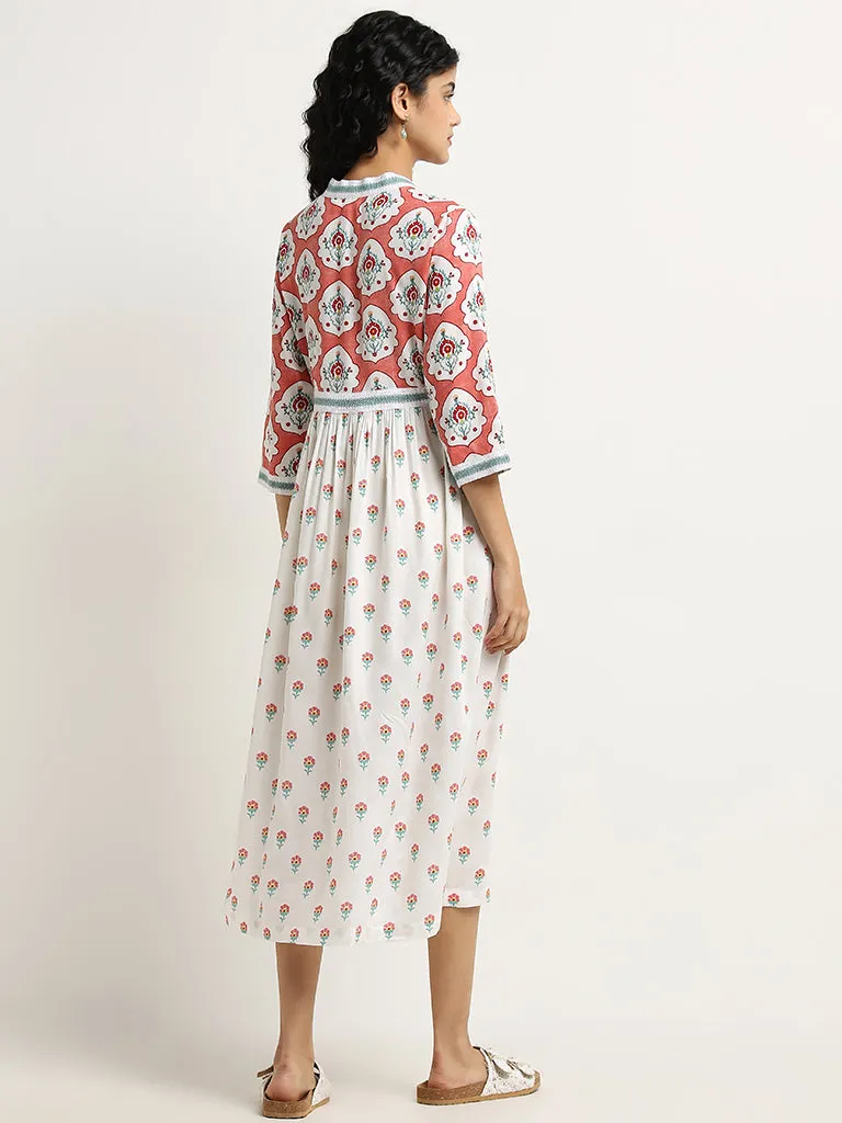 Bombay Paisley White Floral Design A-Line Dress