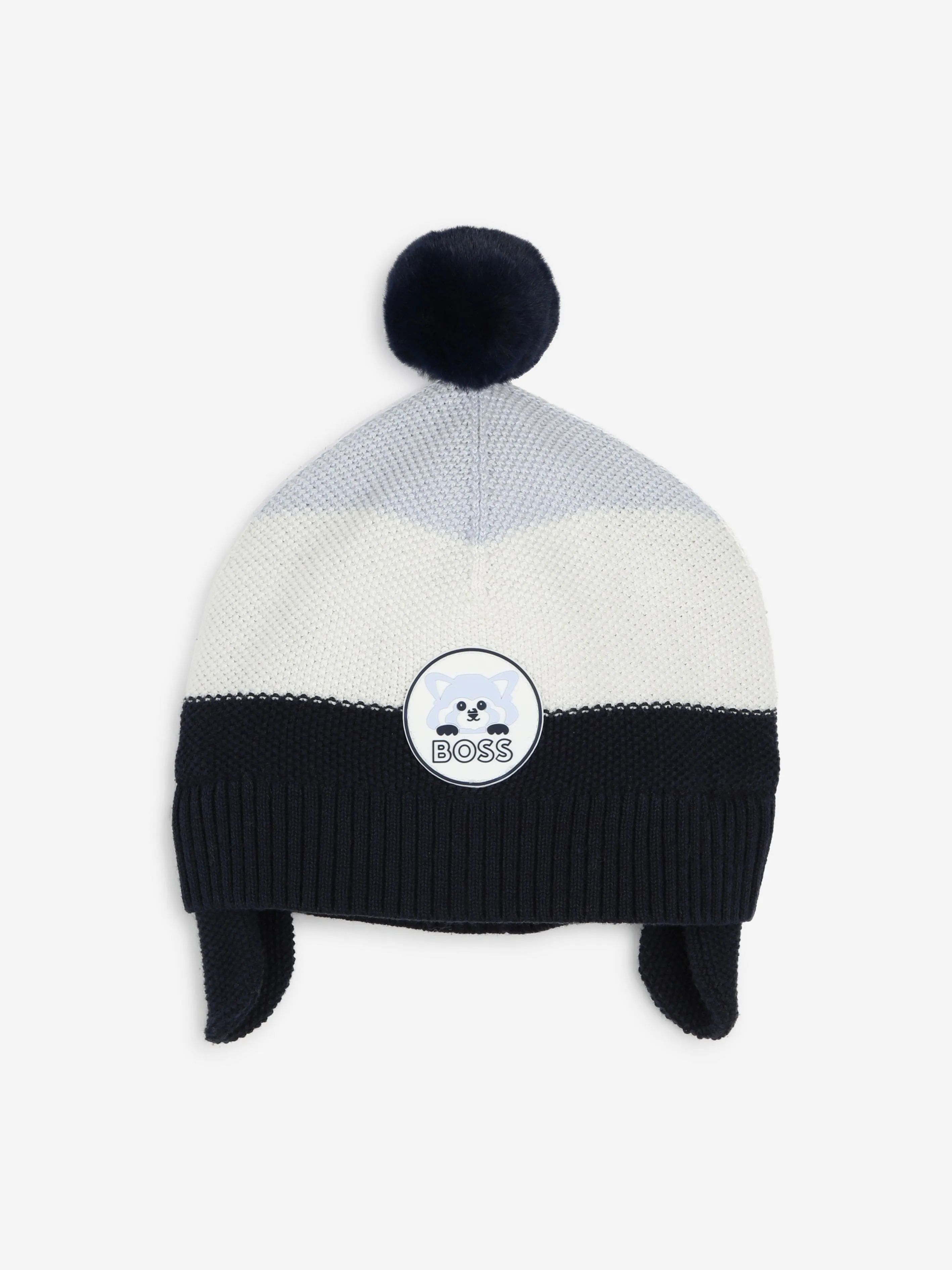 BOSS Baby Boys Bobble Beanie With Flaps in Navy