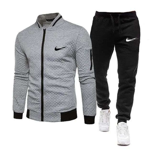 Brand men's tracksuit with zipper jacket and sweatpants