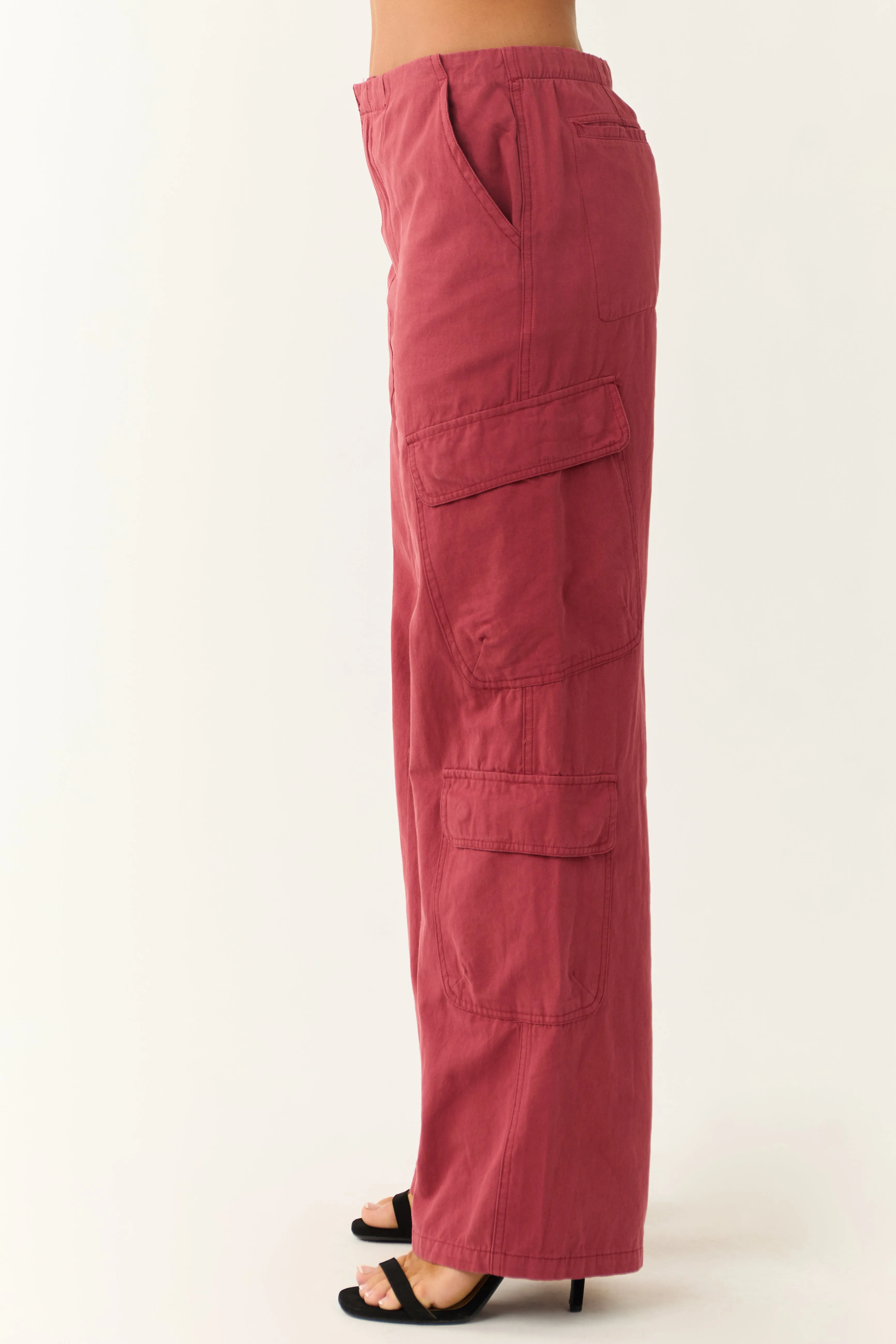 Brick Mid Rise Wide Leg Cargo Pants