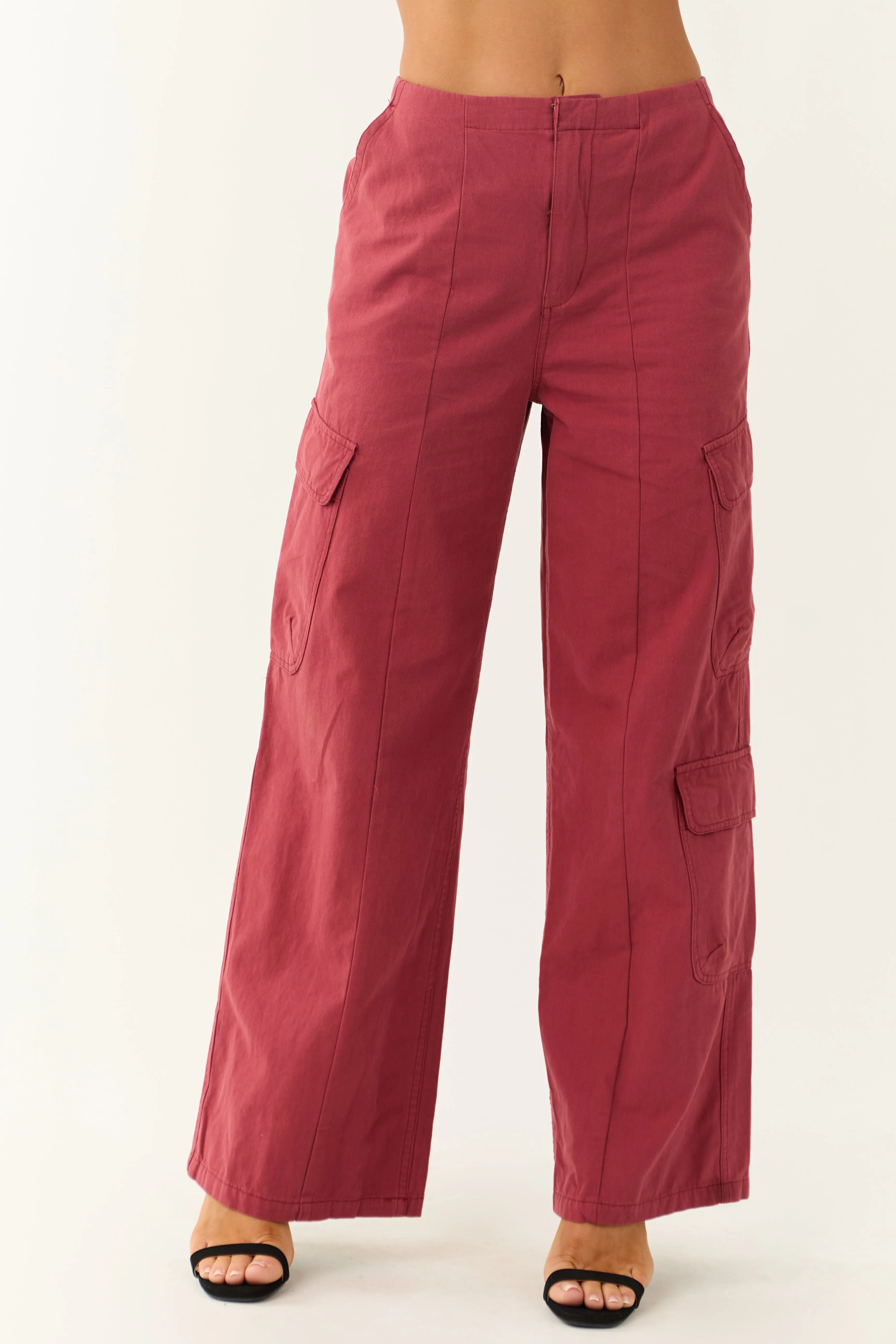 Brick Mid Rise Wide Leg Cargo Pants