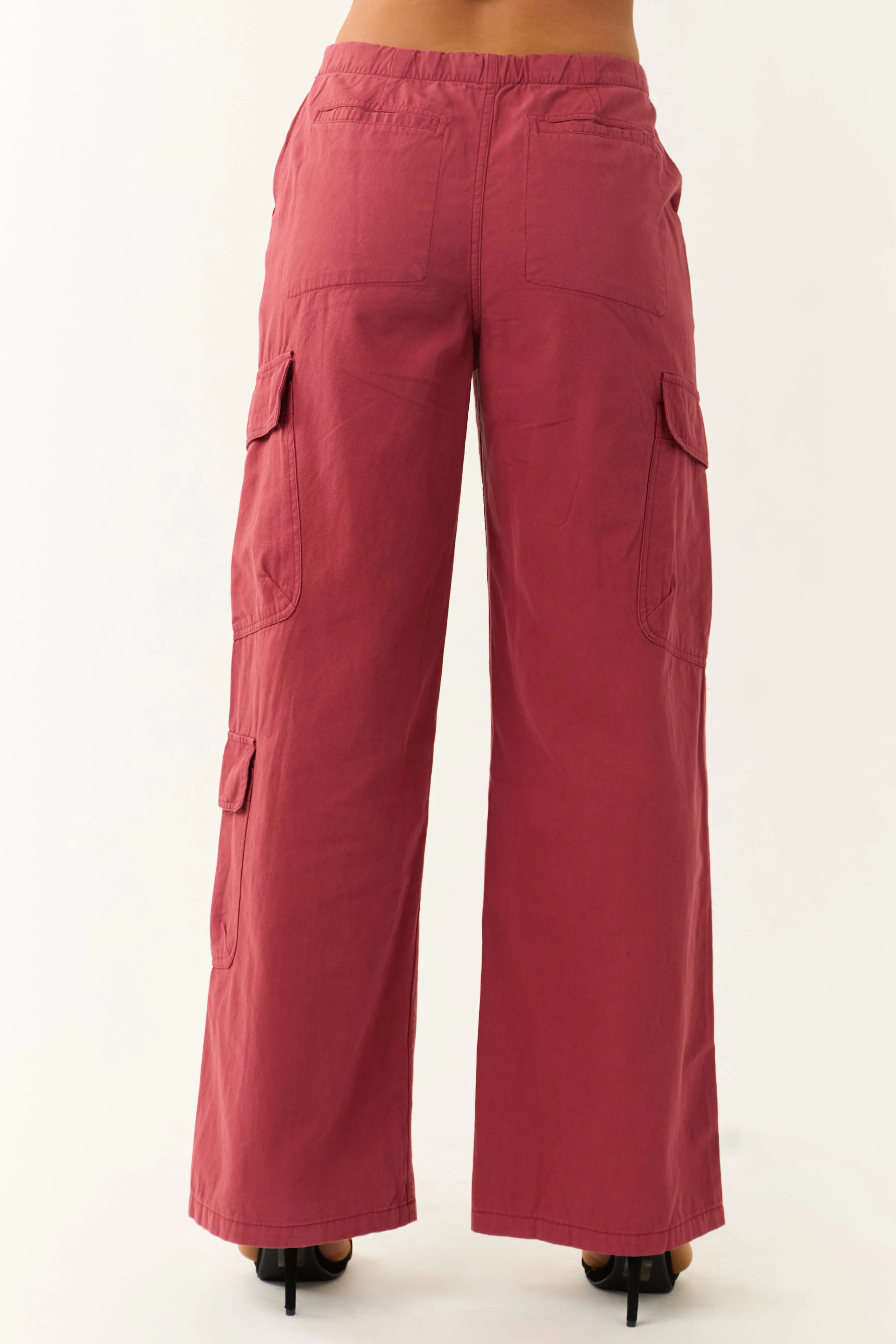 Brick Mid Rise Wide Leg Cargo Pants