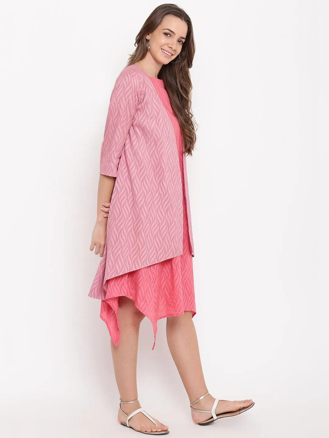 Brick Pink Dobby Asymmetric Dress Reversible Jacket