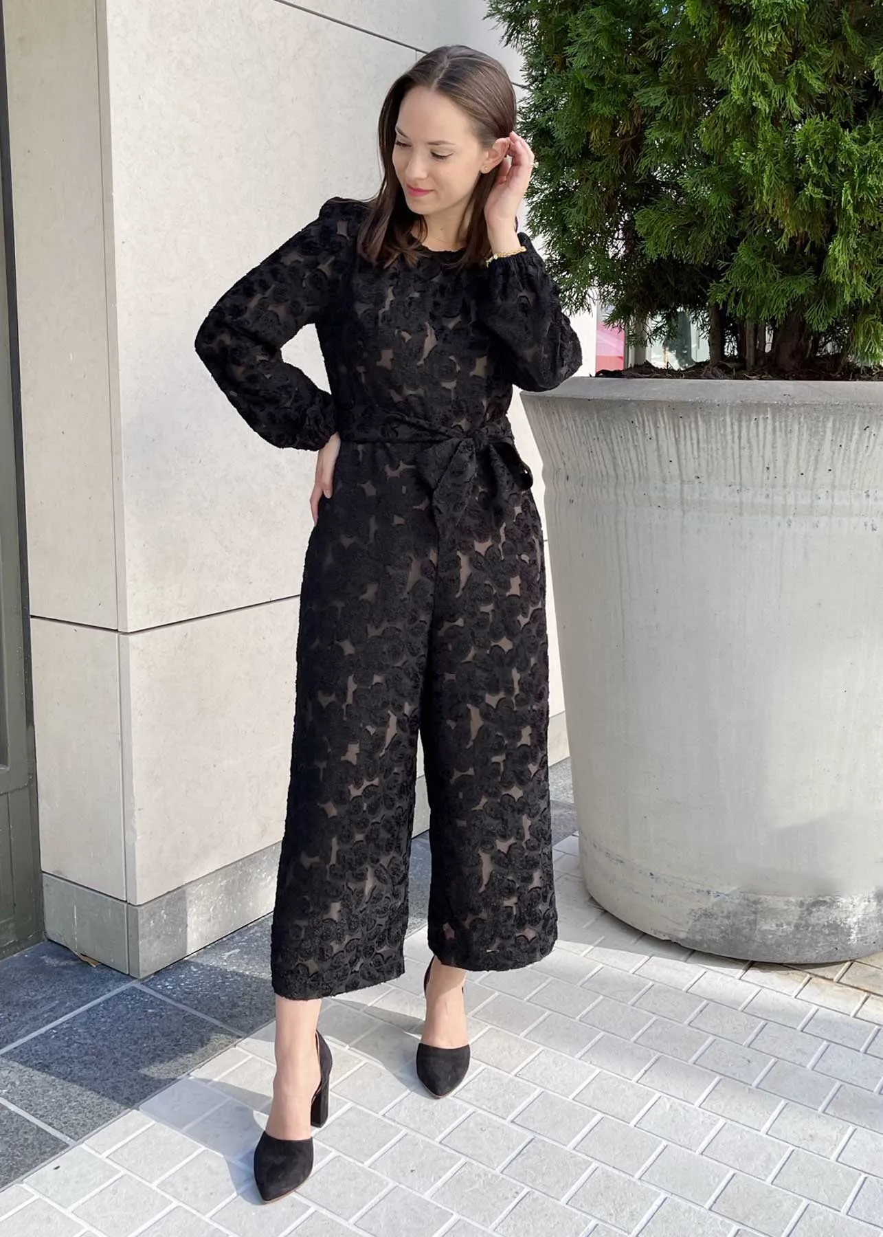 Brie Long-Sleeve Jumpsuit Velvet Floral