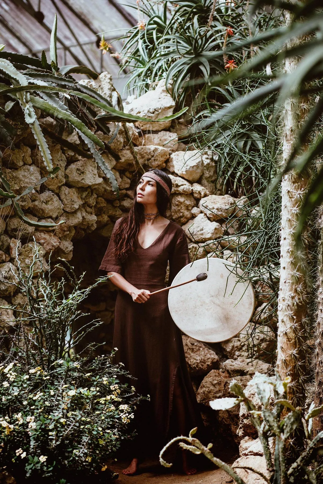 Brown Organic Cotton Boho Dress with Half Sleeves