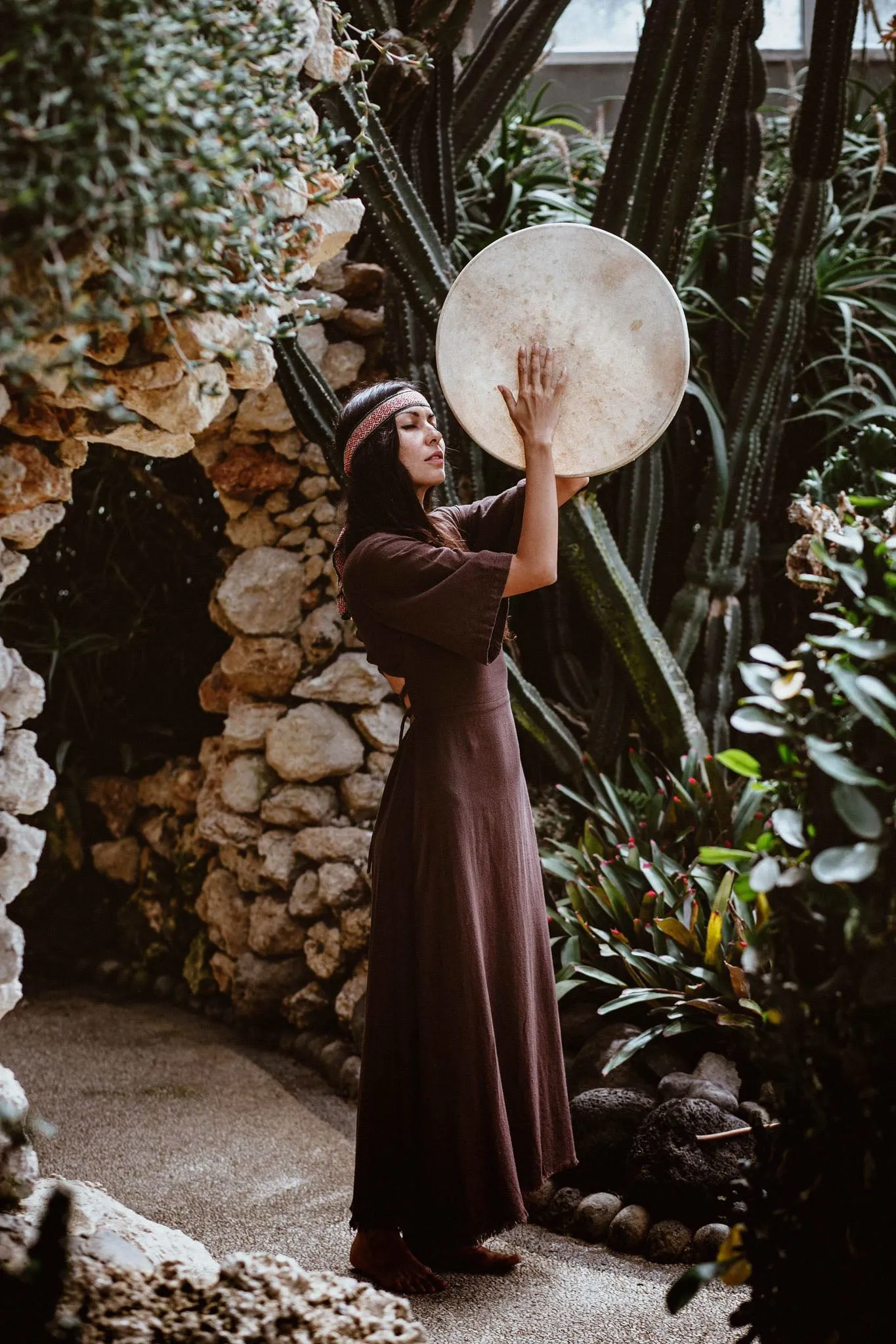 Brown Organic Cotton Boho Dress with Half Sleeves