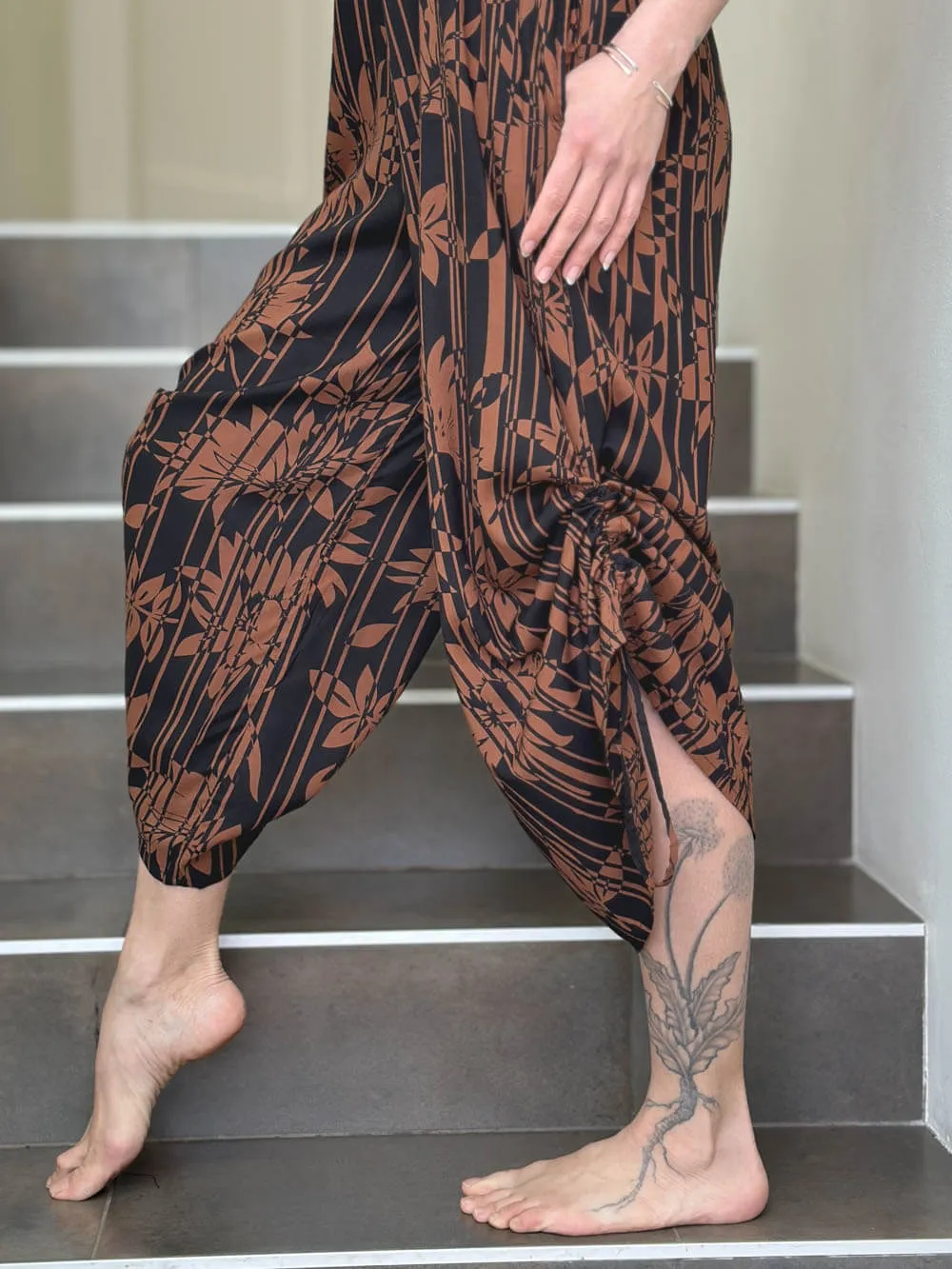 Brown Print Ruched Jumper