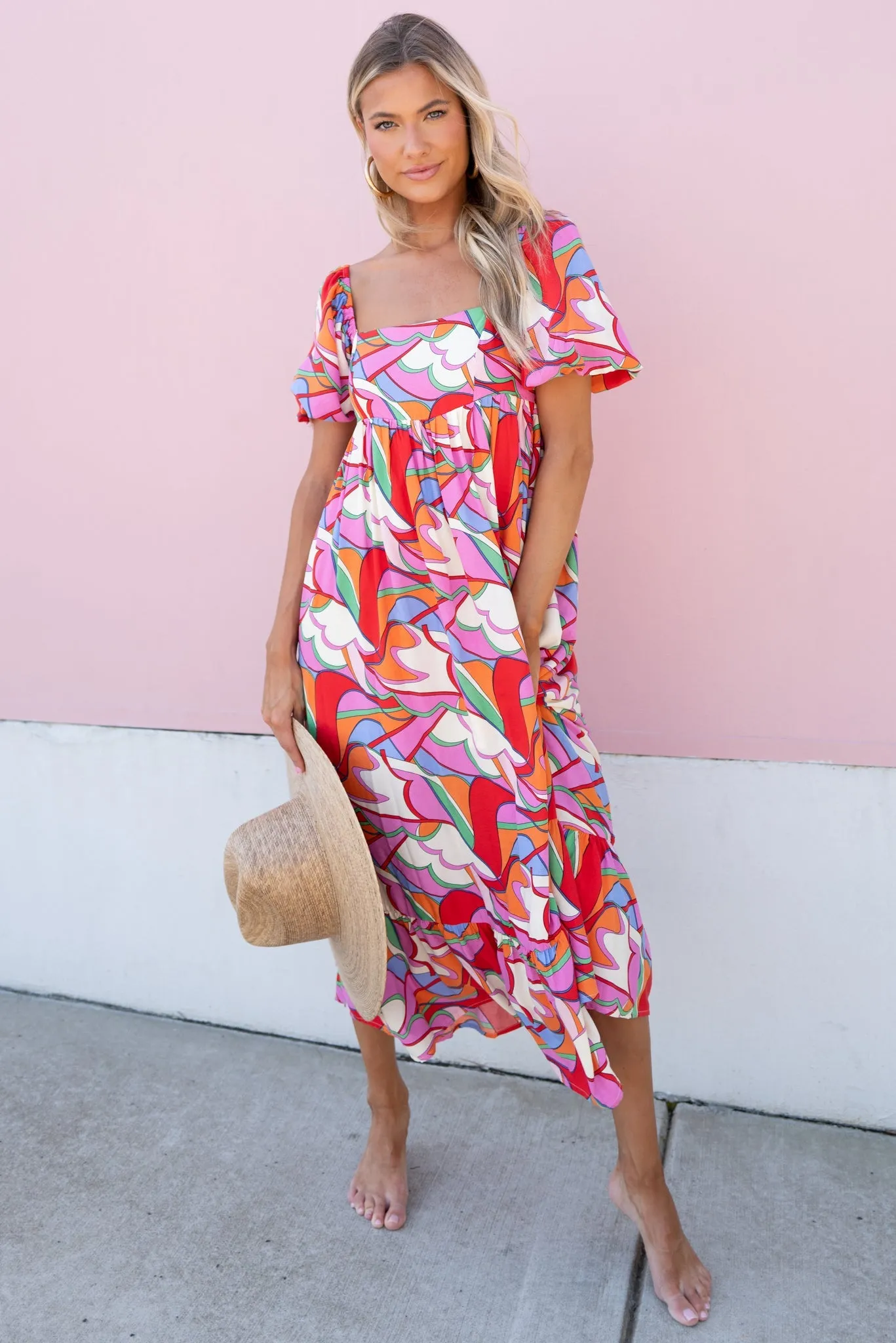 Bundle Of Energy Pink Multi Print Maxi Dress