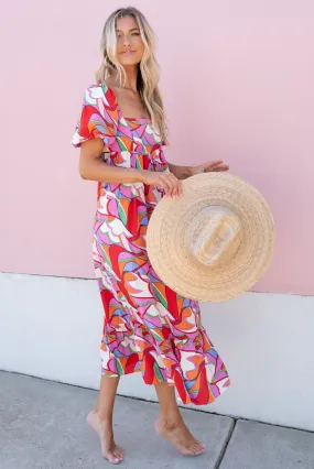 Bundle Of Energy Pink Multi Print Maxi Dress