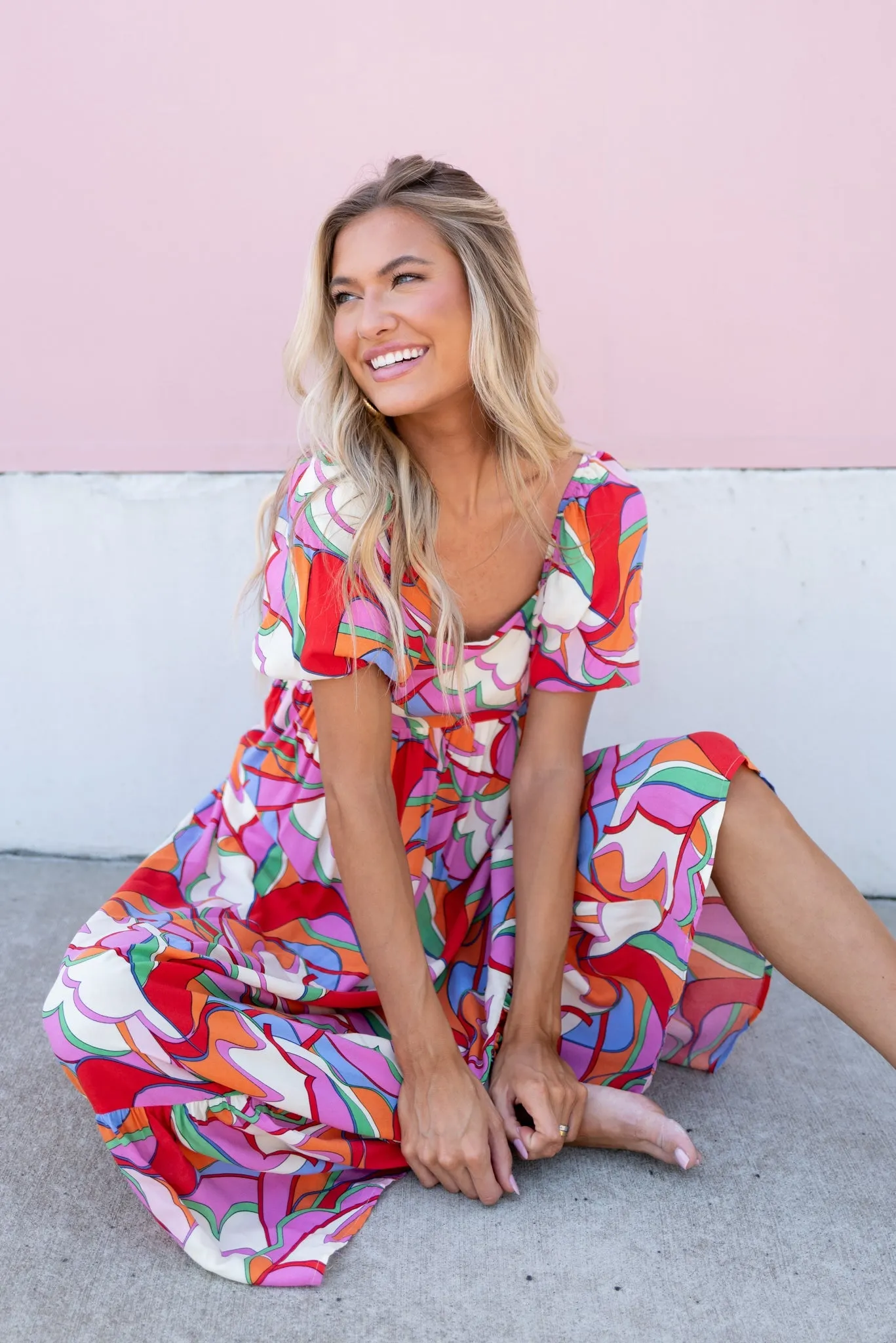 Bundle Of Energy Pink Multi Print Maxi Dress