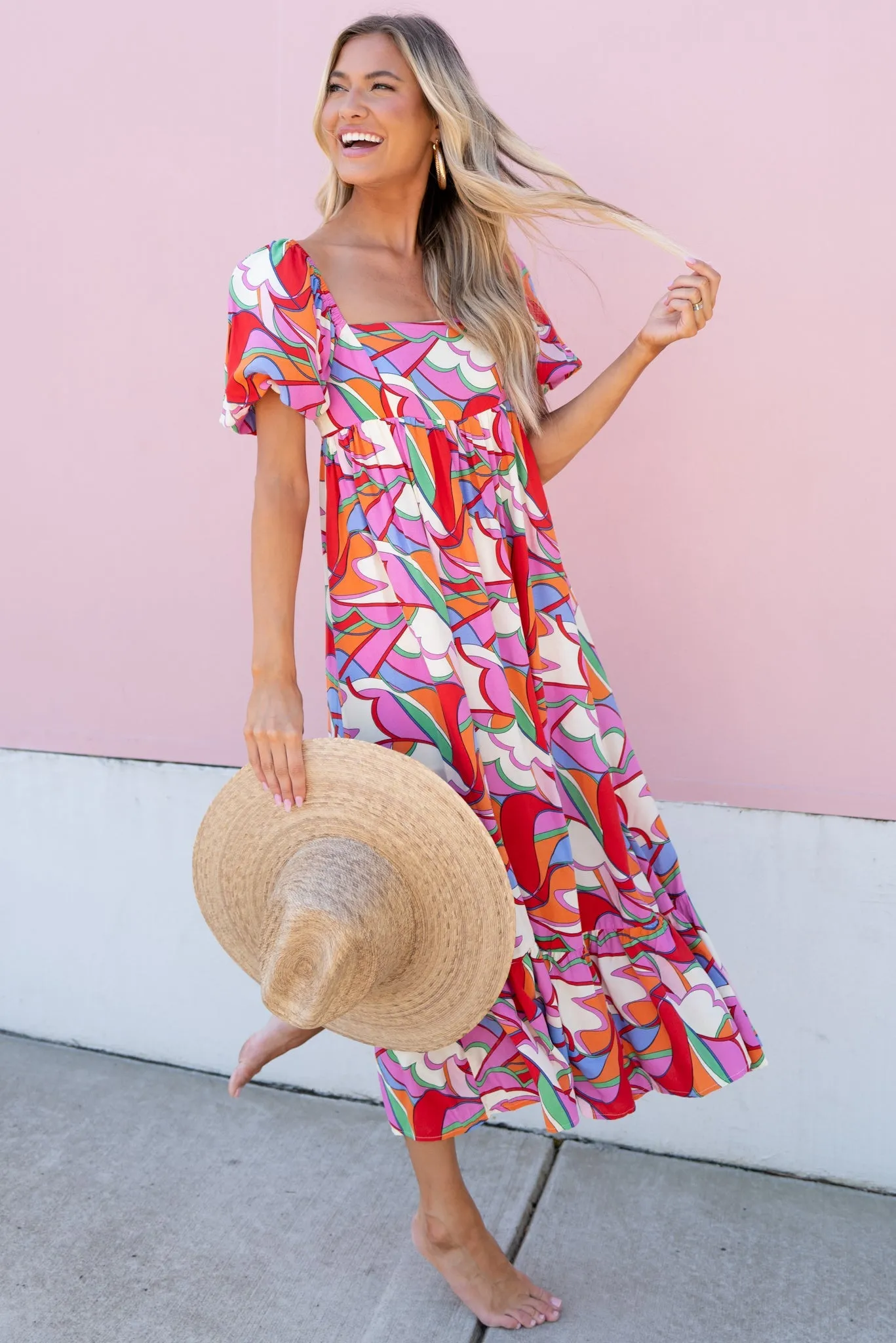 Bundle Of Energy Pink Multi Print Maxi Dress