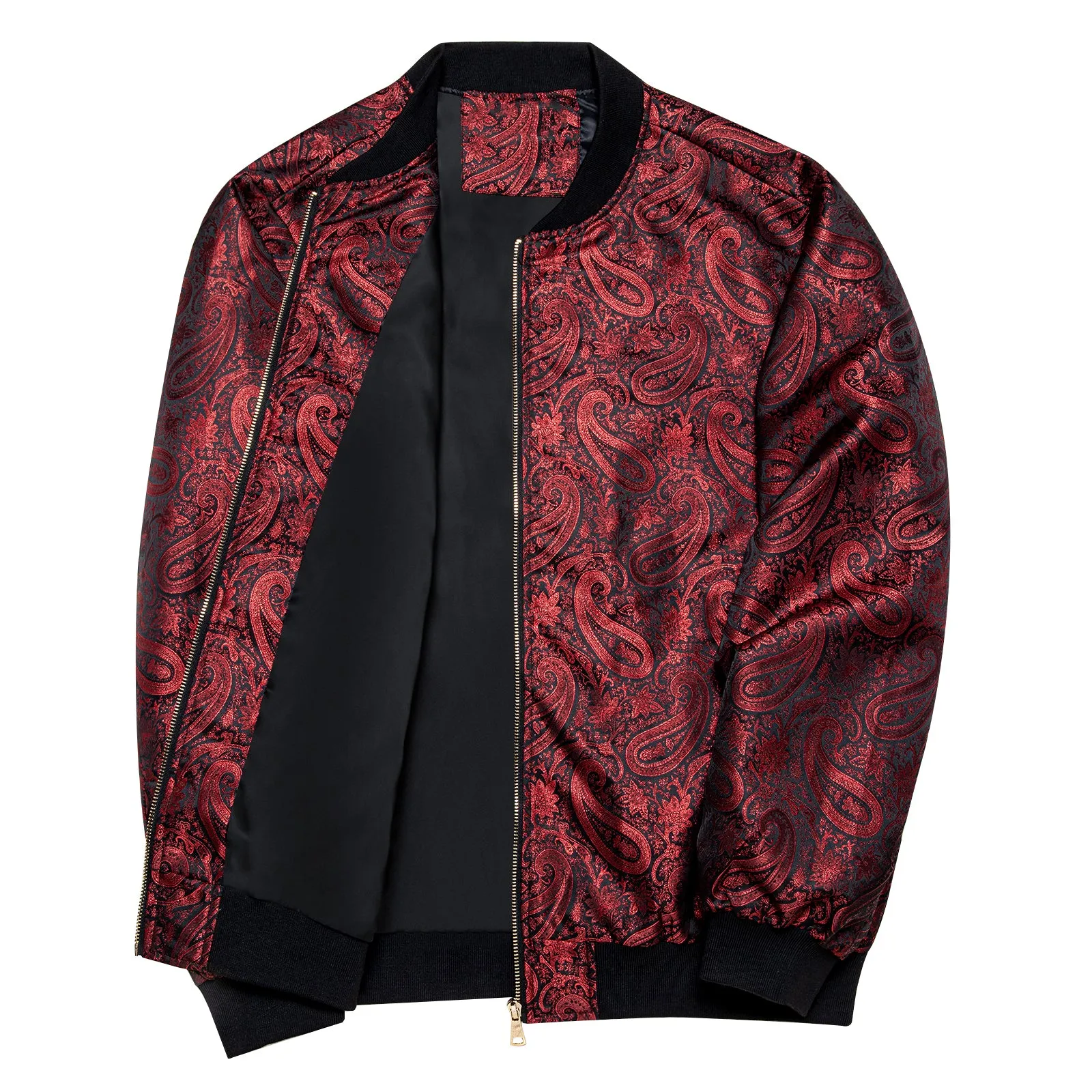 Burgundy Red Paisley Men's Zipper Thin Jacket