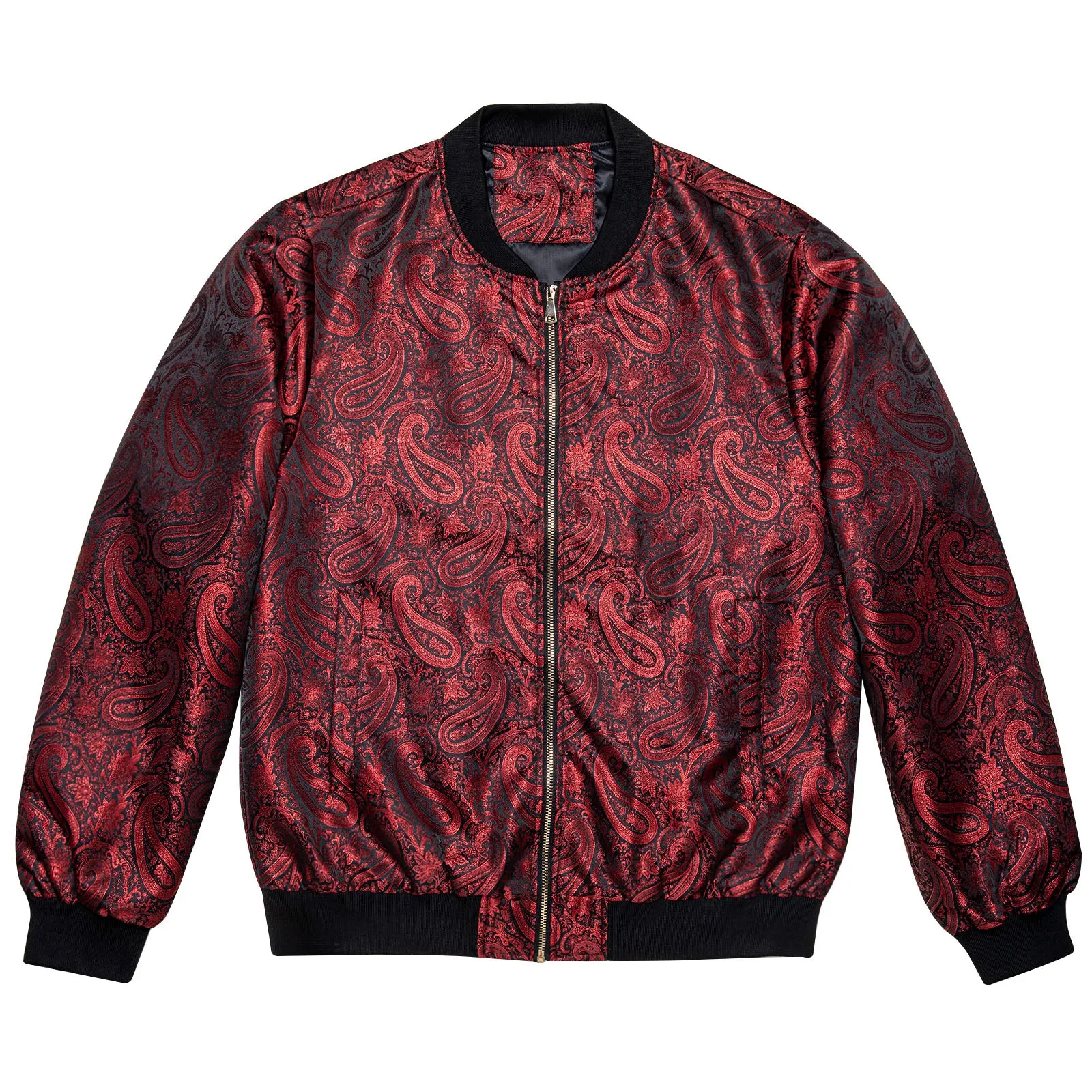 Burgundy Red Paisley Men's Zipper Thin Jacket