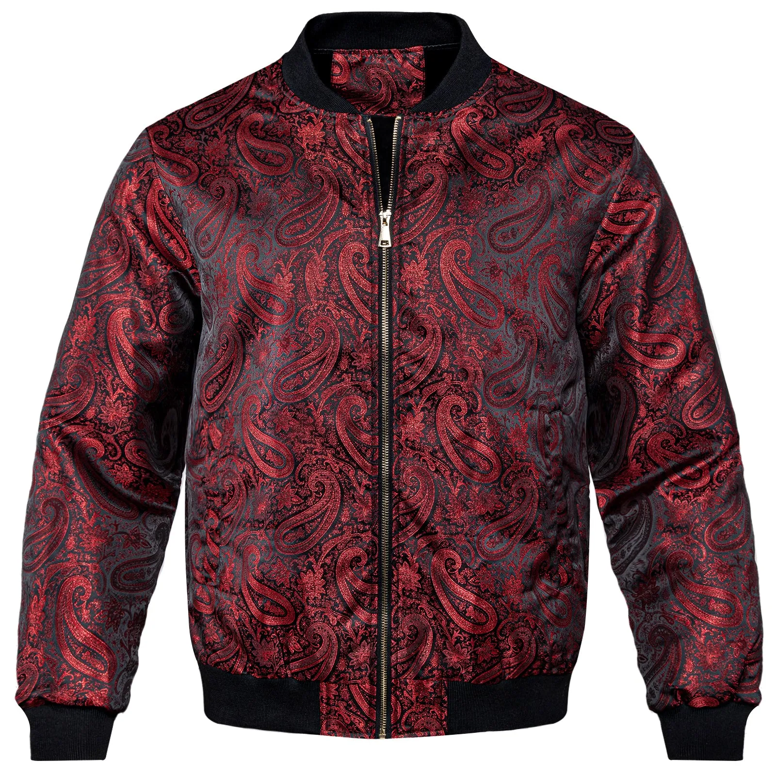 Burgundy Red Paisley Men's Zipper Thin Jacket