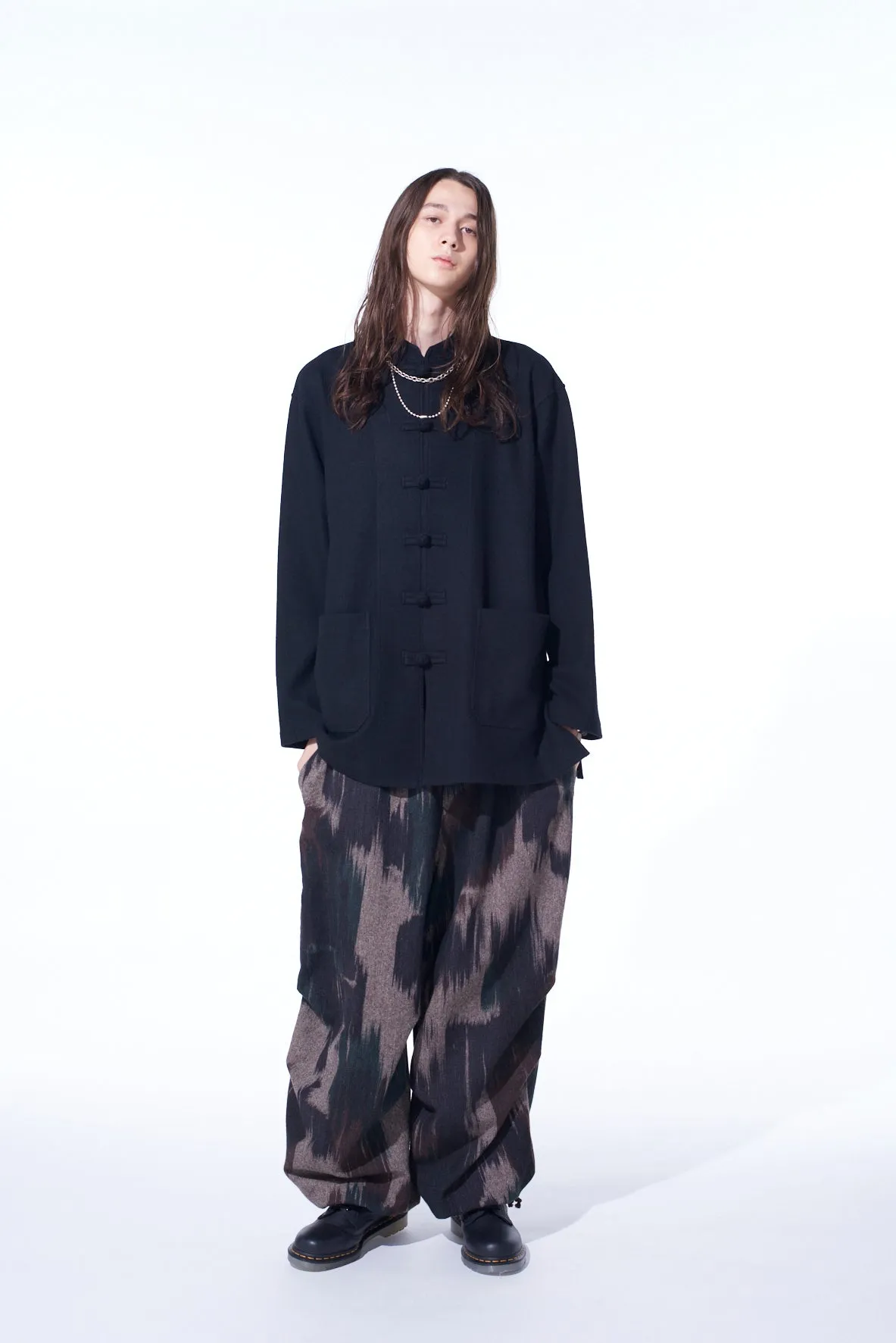 CAMOUFLAGE TWEED KNEE TUCK WIDE PANTS