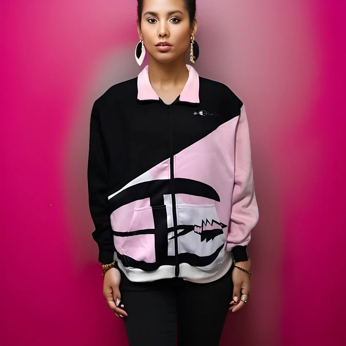 ^CHAMPION CHIEF^ LUXURY (PINK-MULTI) ZIP UP TRACK JACKETS (UNISEX) (COLLARED))