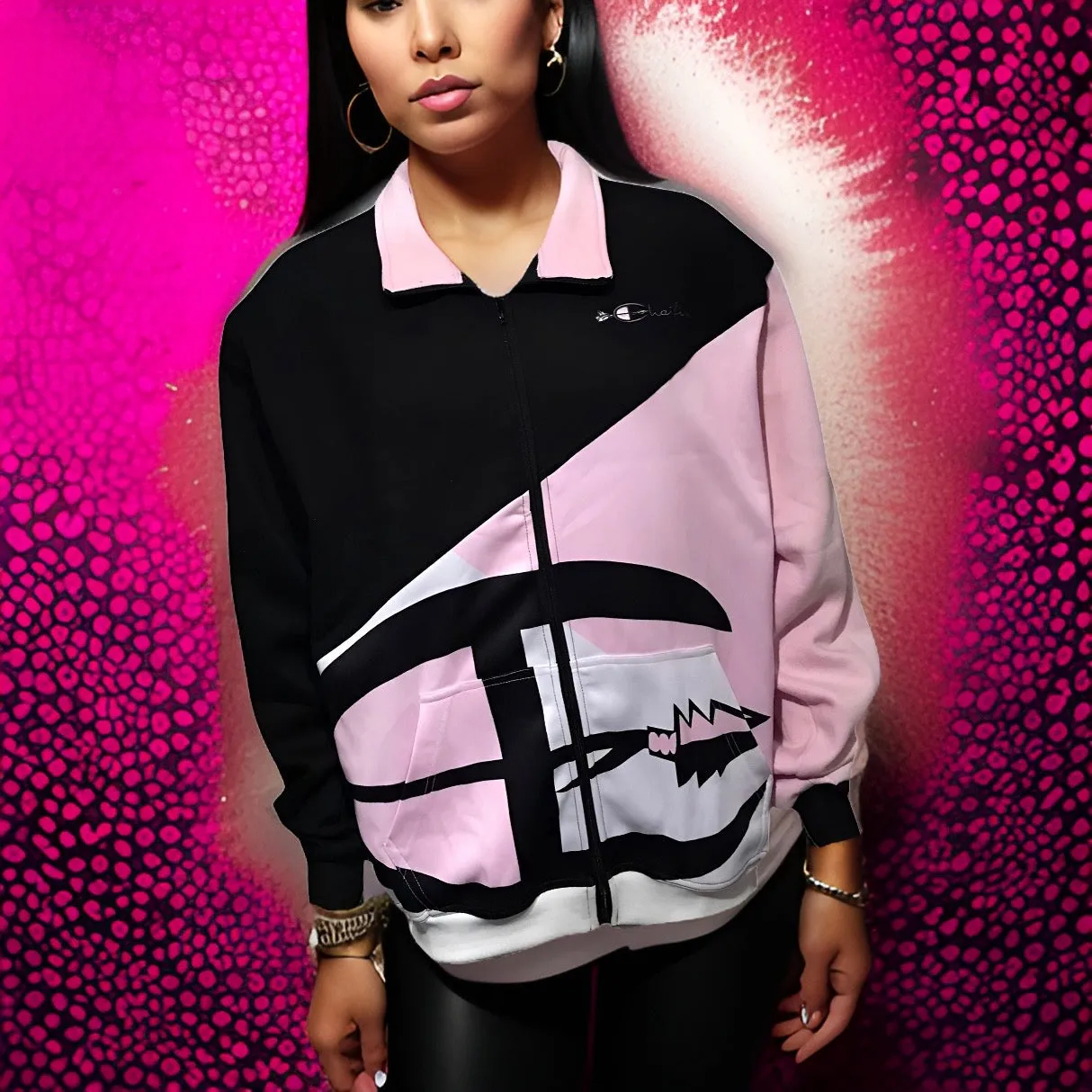 ^CHAMPION CHIEF^ LUXURY (PINK-MULTI) ZIP UP TRACK JACKETS (UNISEX) (COLLARED))