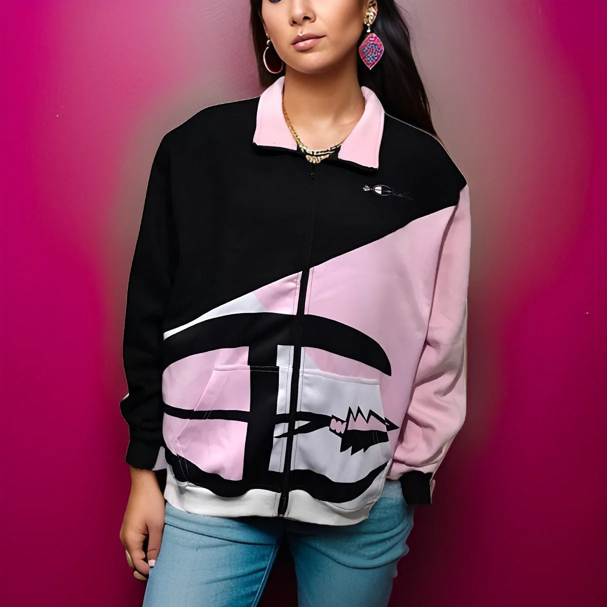 ^CHAMPION CHIEF^ LUXURY (PINK-MULTI) ZIP UP TRACK JACKETS (UNISEX) (COLLARED))