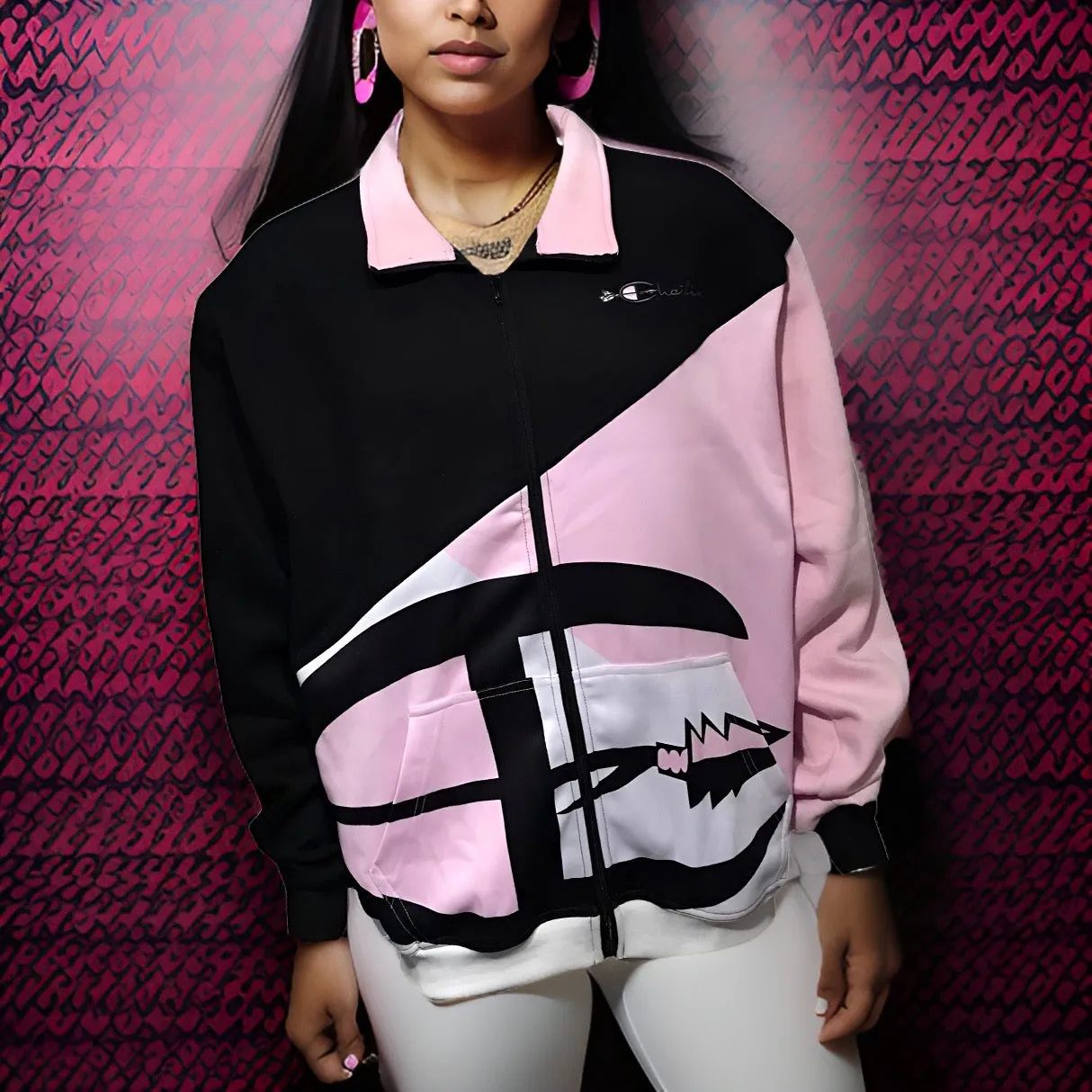 ^CHAMPION CHIEF^ LUXURY (PINK-MULTI) ZIP UP TRACK JACKETS (UNISEX) (COLLARED))