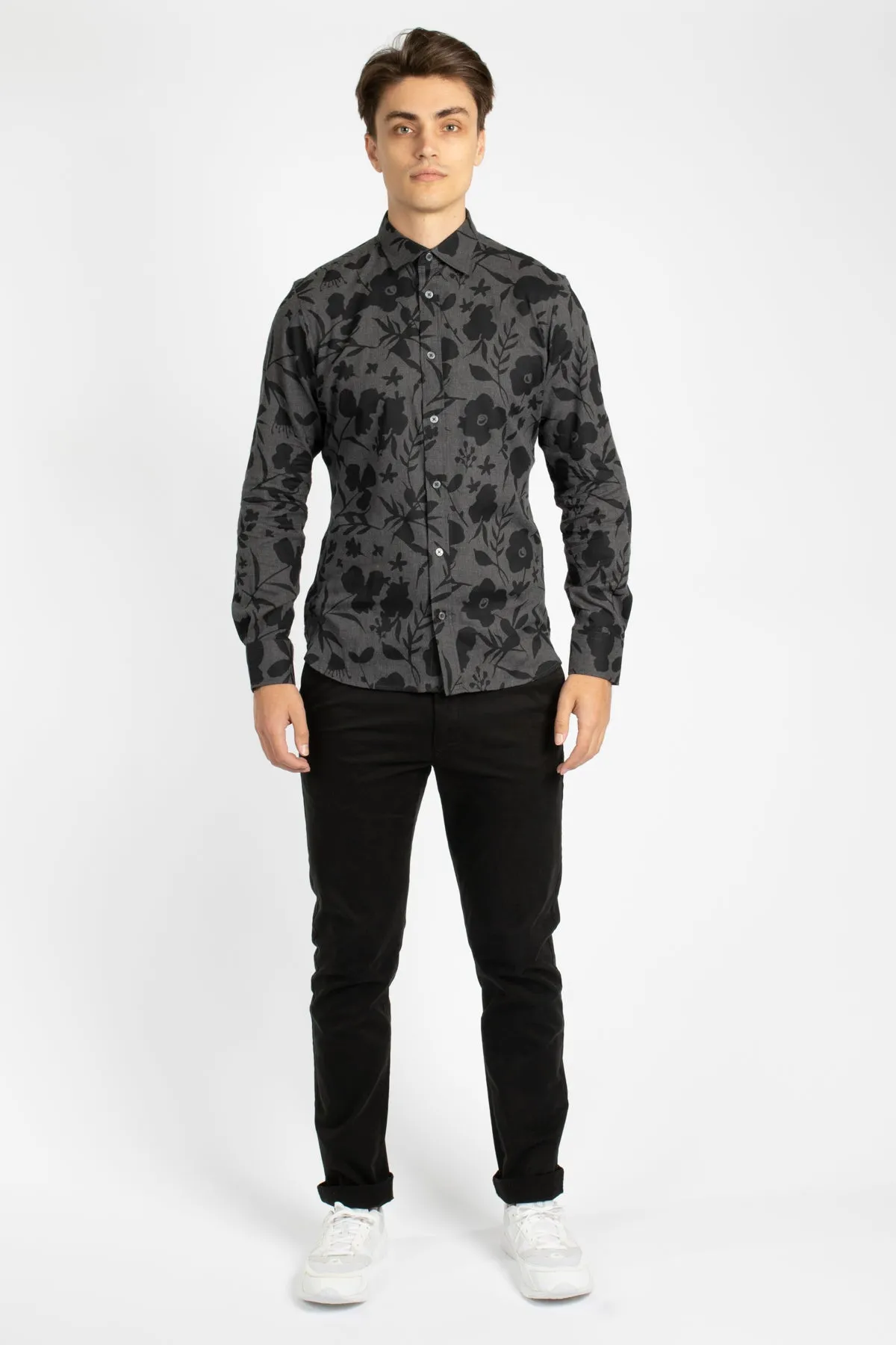 Charcoal Abstract Floral Cotton Flannel Shirt