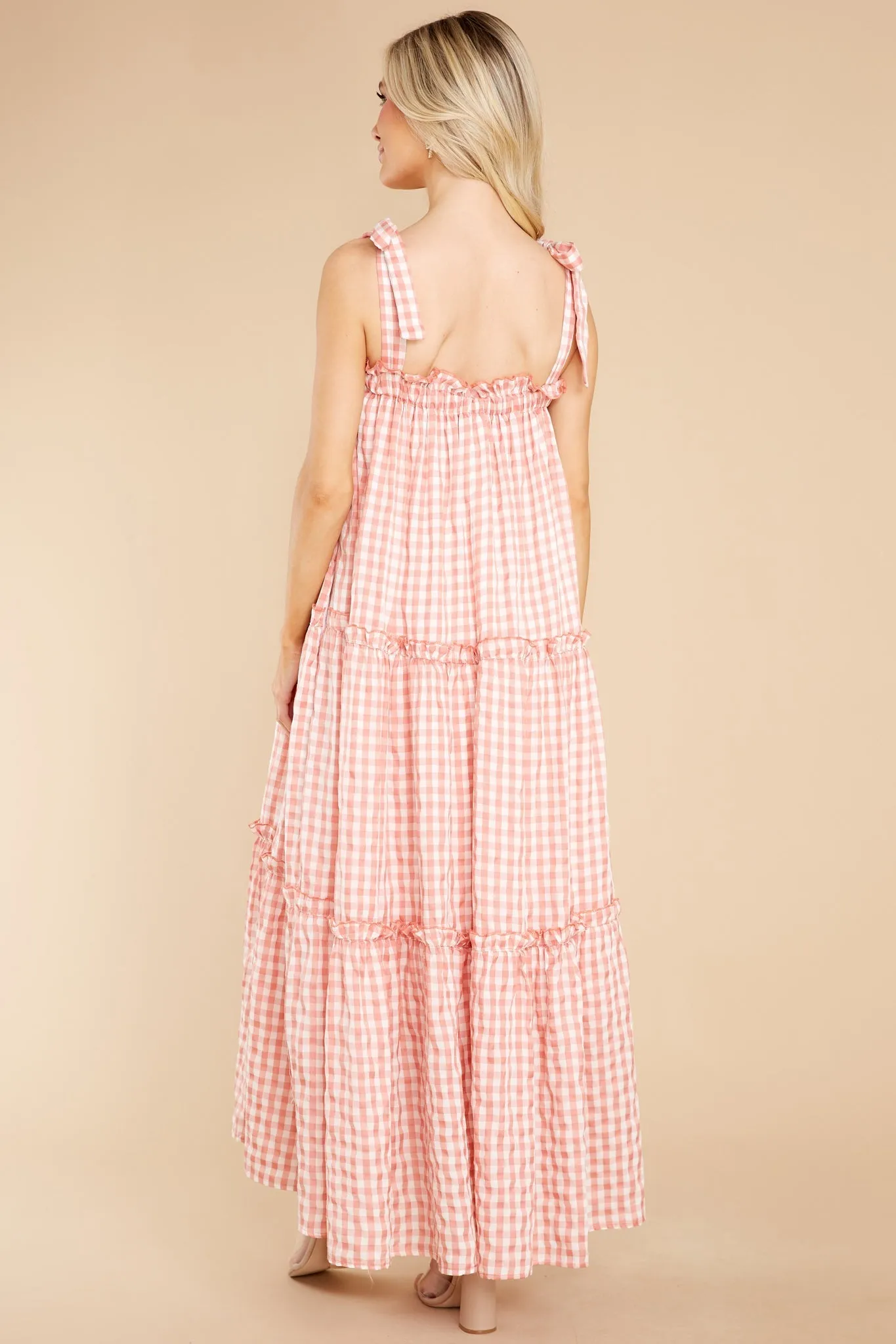 Cherished Memories Apricot Orange Gingham Maxi Dress