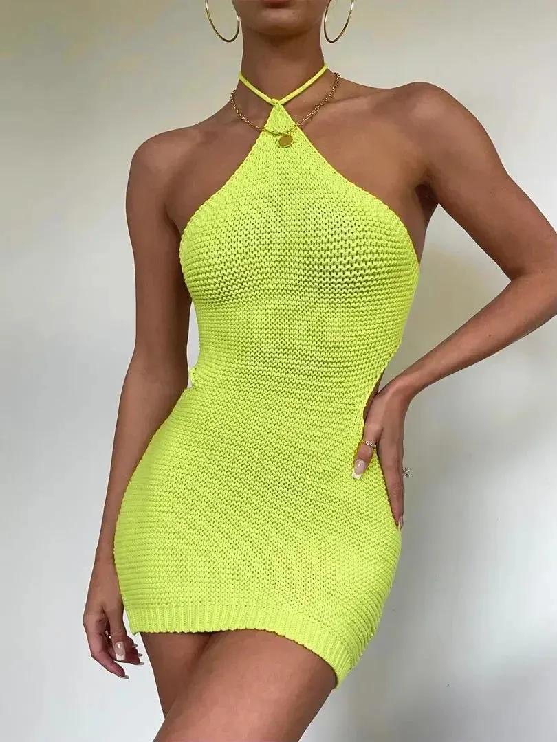 Chic Halter Knit Mini Dress