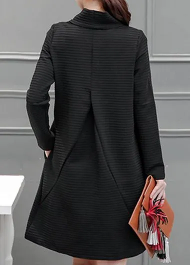 Chic High Neck Long Sleeve Black Dress