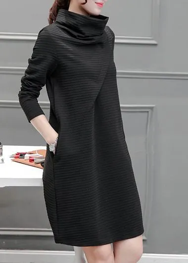 Chic High Neck Long Sleeve Black Dress