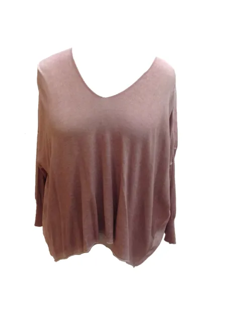 Chiffon Back Fine Knit Jumper in Pink