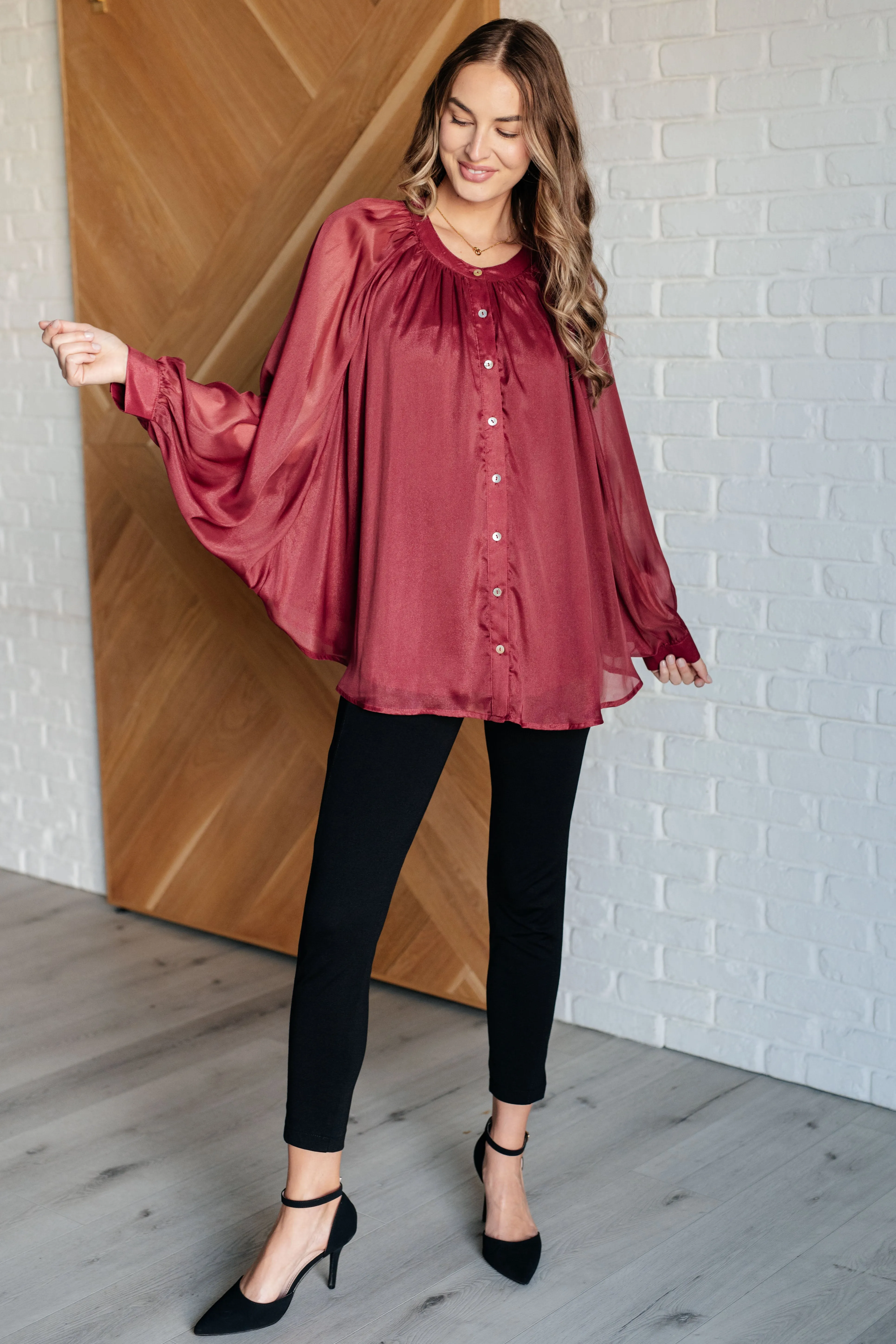 Chiffon Bat Sleeve Button Down Top